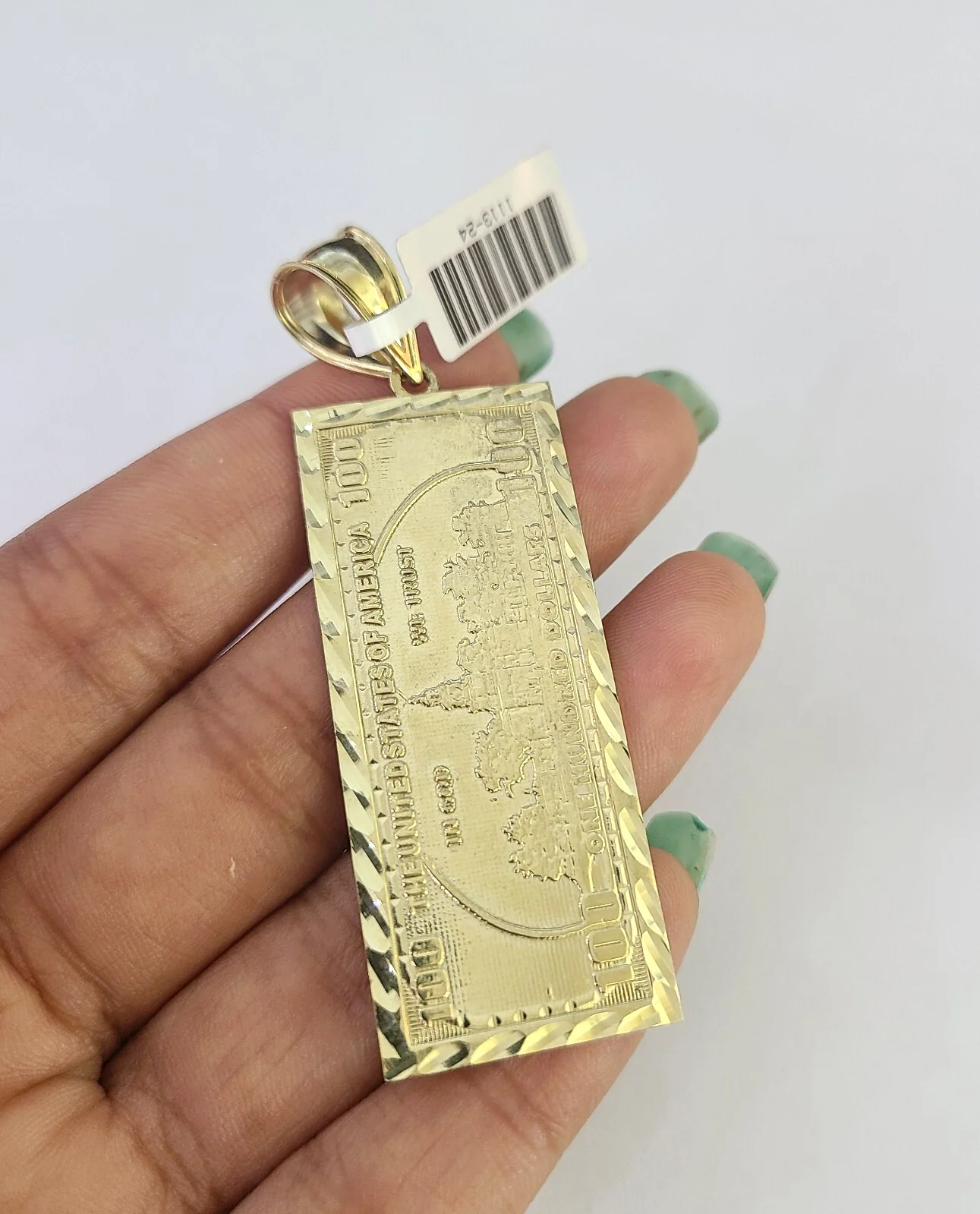 10k Rope Chain 100 Dollar Bill Charm Pendant Gold 18"-30'' Inch 7mm Necklace - Image 6