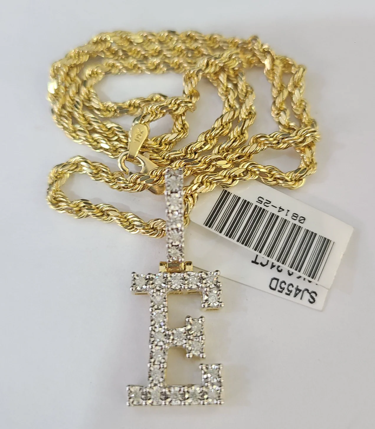 10k Rope Chain E Diamond Initial Charm Necklace Pendant Set 2mm 18"-24" Gold - Image 4