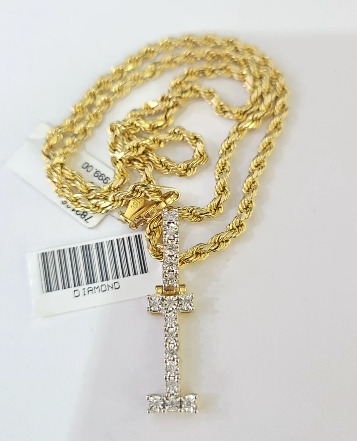10k Rope Chain I Diamond Initial Charm Necklace Pendant Set 2mm 18"-24" Gold - Image 5