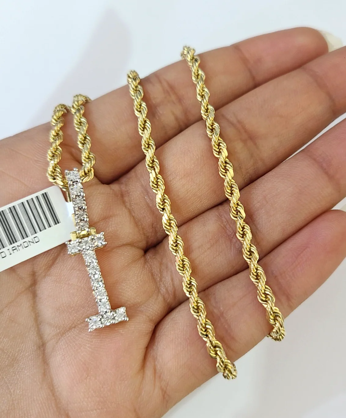 10k Rope Chain I Diamond Initial Charm Necklace Pendant Set 2mm 18"-24" Gold - Image 6