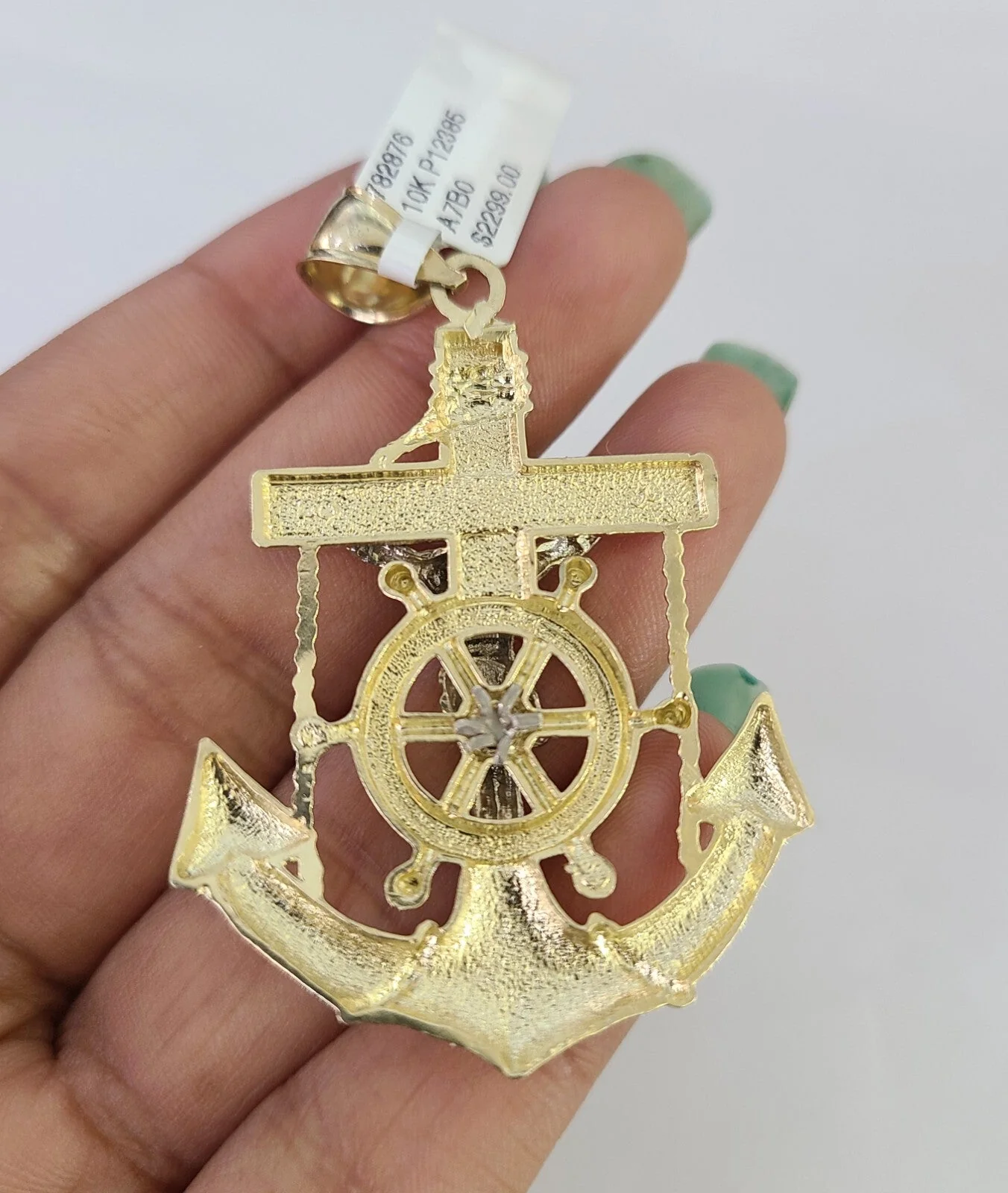 10k Rope Chain Jesus Anchor Charm Pendant Gold 18"-30'' Inch 7mm Necklace - Image 6