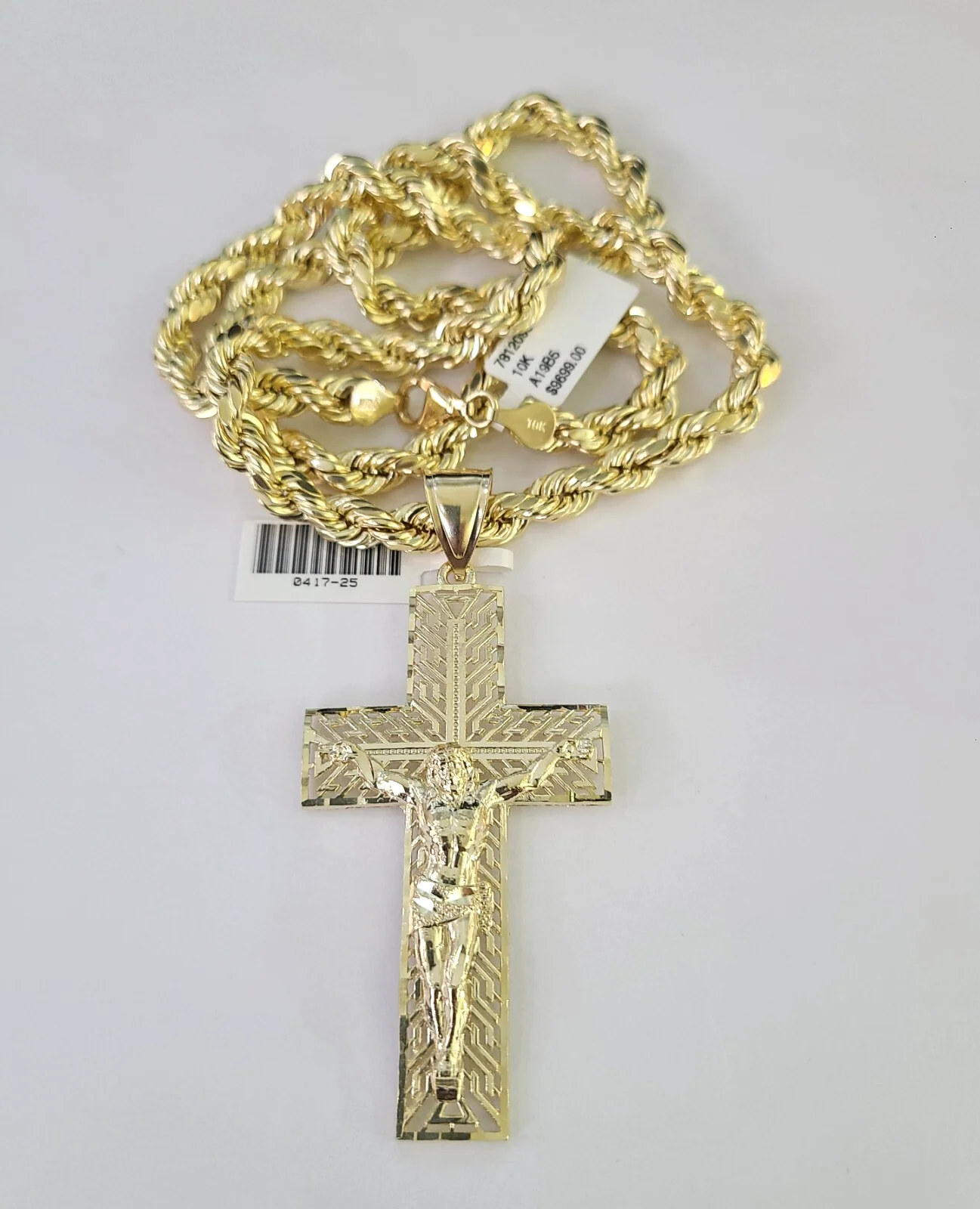 10k Rope Chain Jesus Cross Charm Pendant Gold 18"-30'' Inch 7mm Necklace - Image 4