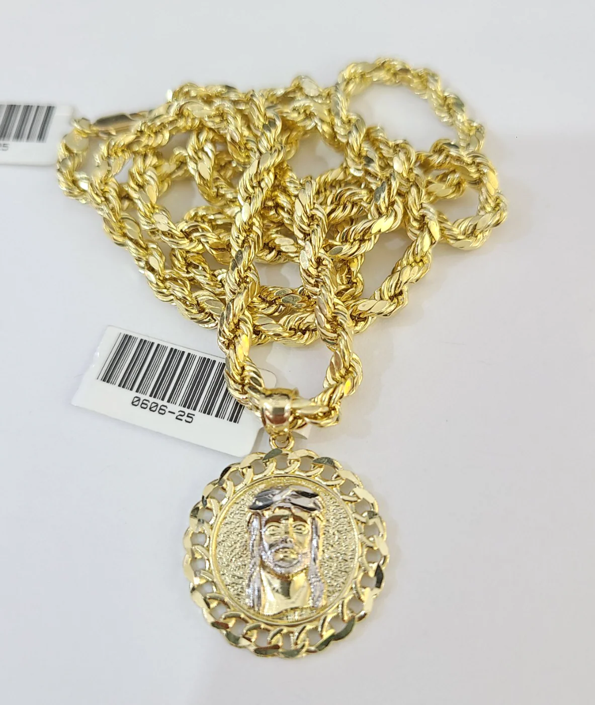 10k Rope Chain Jesus Head Charm Necklace SET 4mm 18"-28" Pendant - Image 3