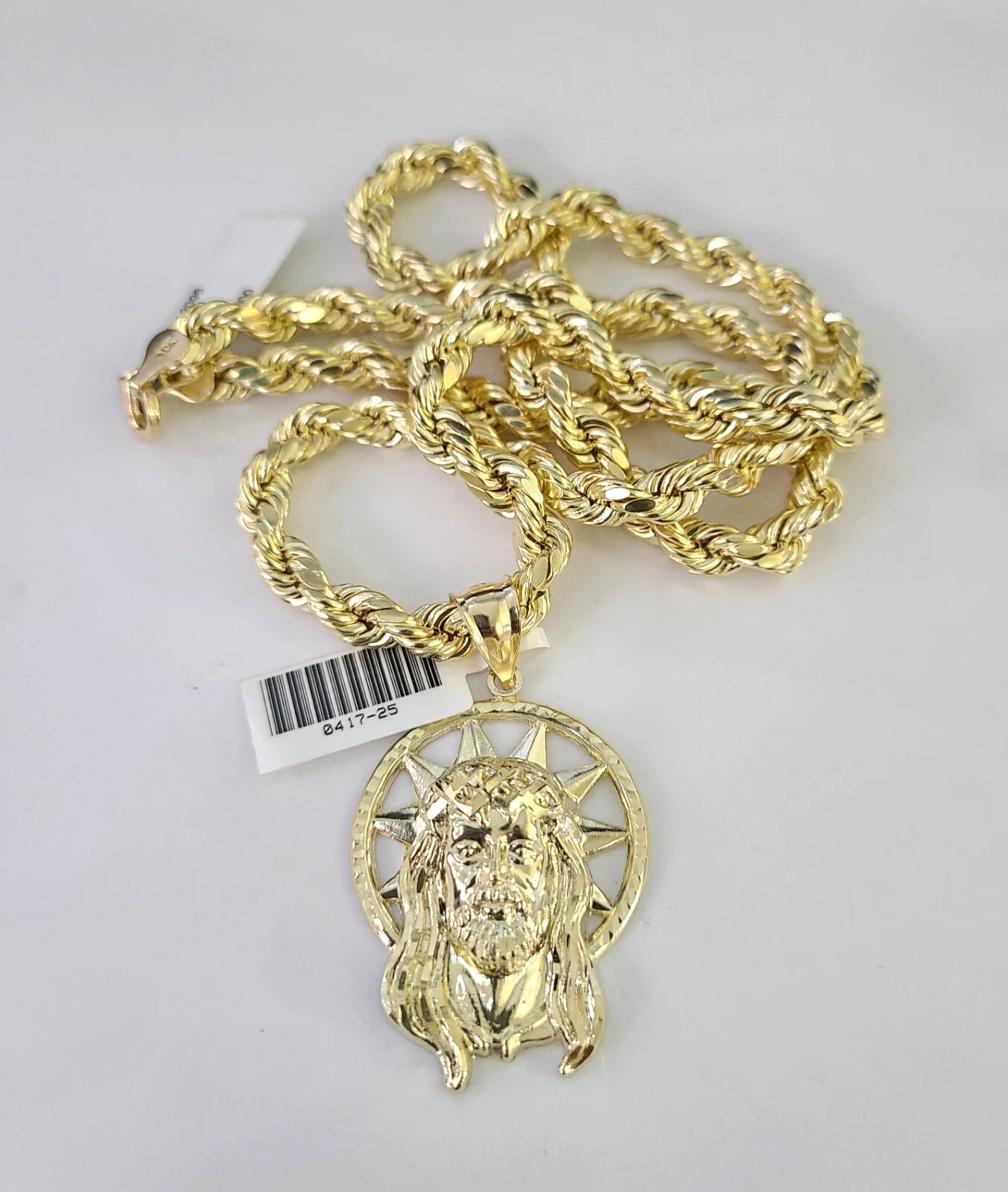 10k Rope Chain Jesus Head Charm Pendant Gold 18"-30'' Inch 7mm Necklace - Image 4