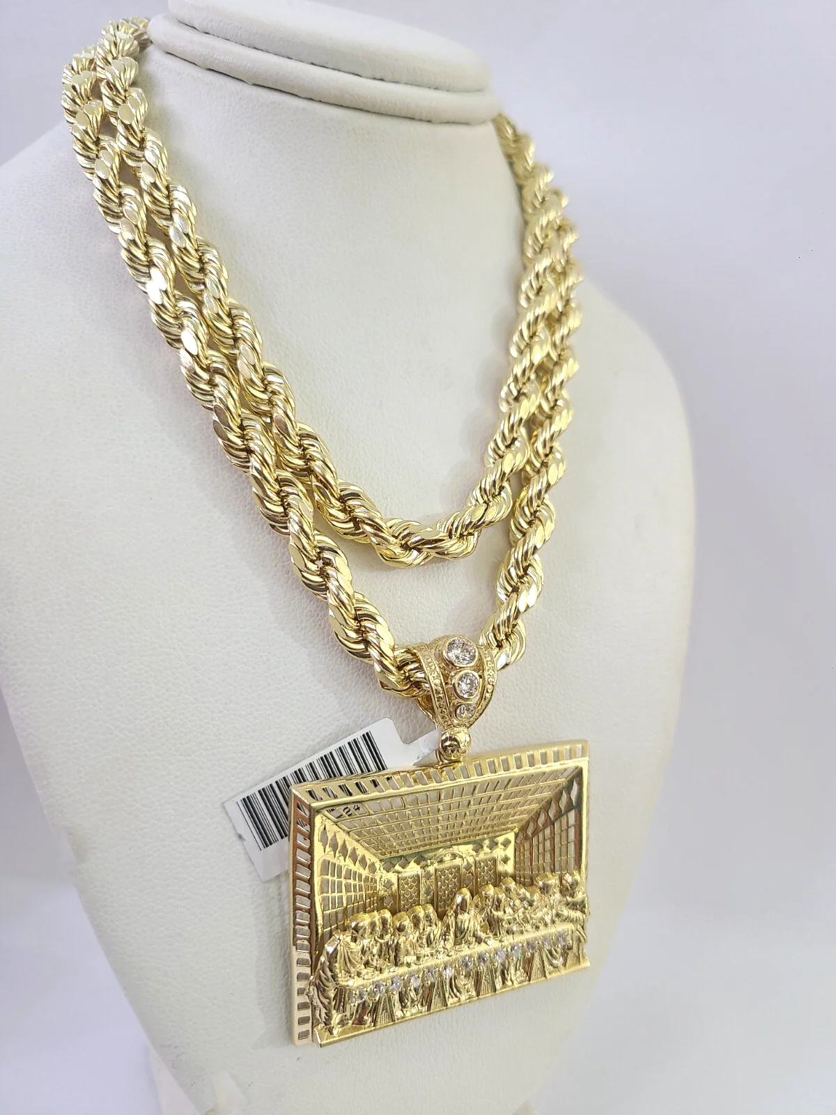 10k Rope Chain Last Supper Charm Pendant Yellow Gold 18"-30'' Inch 7mm Necklace - Image 4
