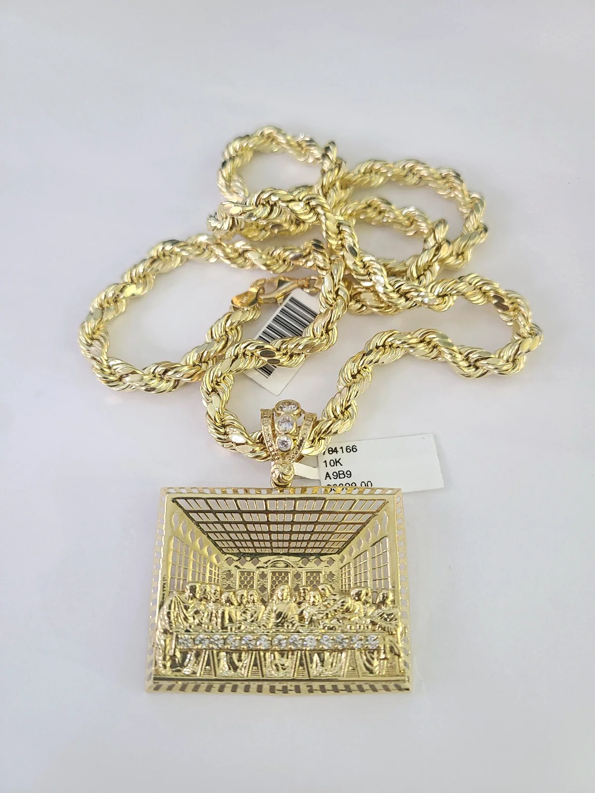 10k Rope Chain Last Supper Charm Pendant Yellow Gold 18"-30'' Inch 7mm Necklace - Image 5