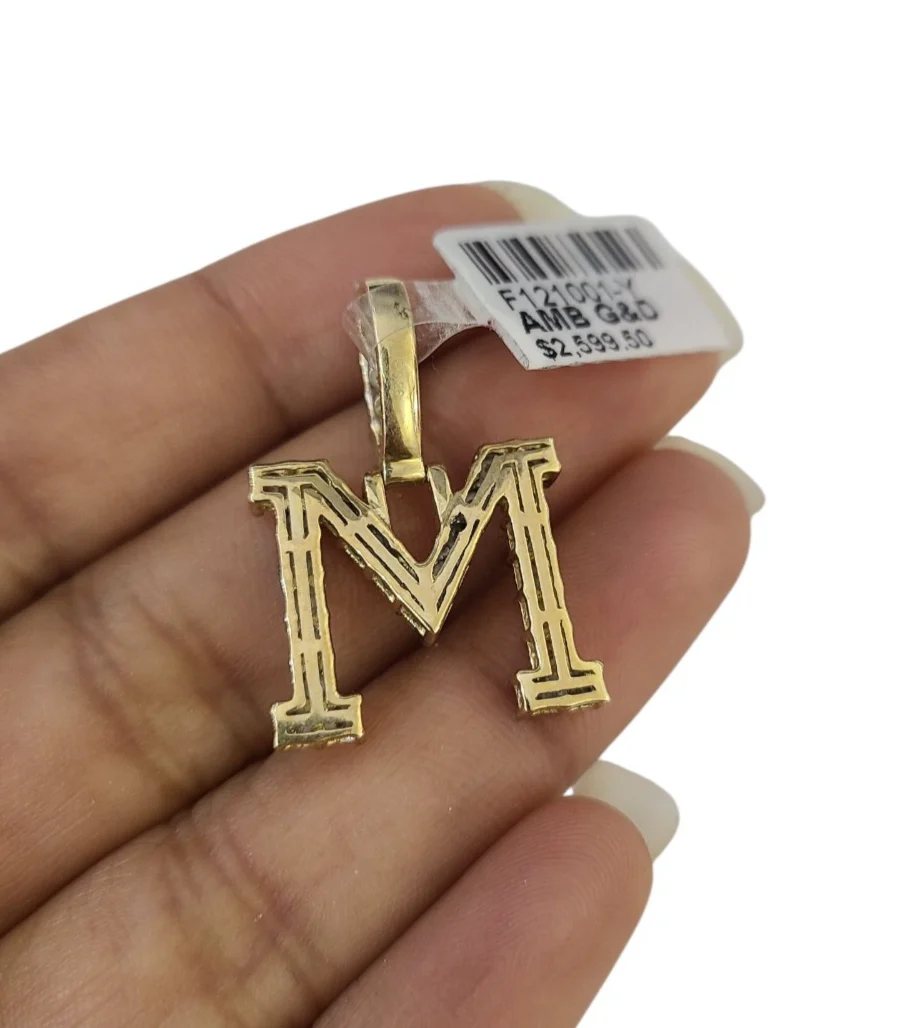 10k Rope Chain M Diamond Initial Charm Necklace Pendant Set 2mm 18"-24" Gold - Image 7