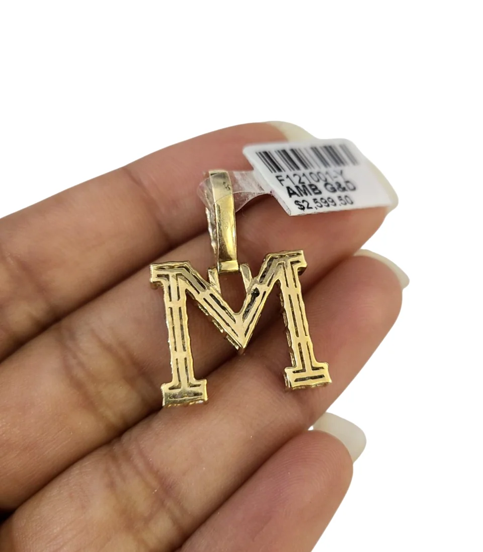 10k Rope Chain M Diamond Initial Charm Necklace Pendant Set 4mm 20"-30" Gold - Image 6