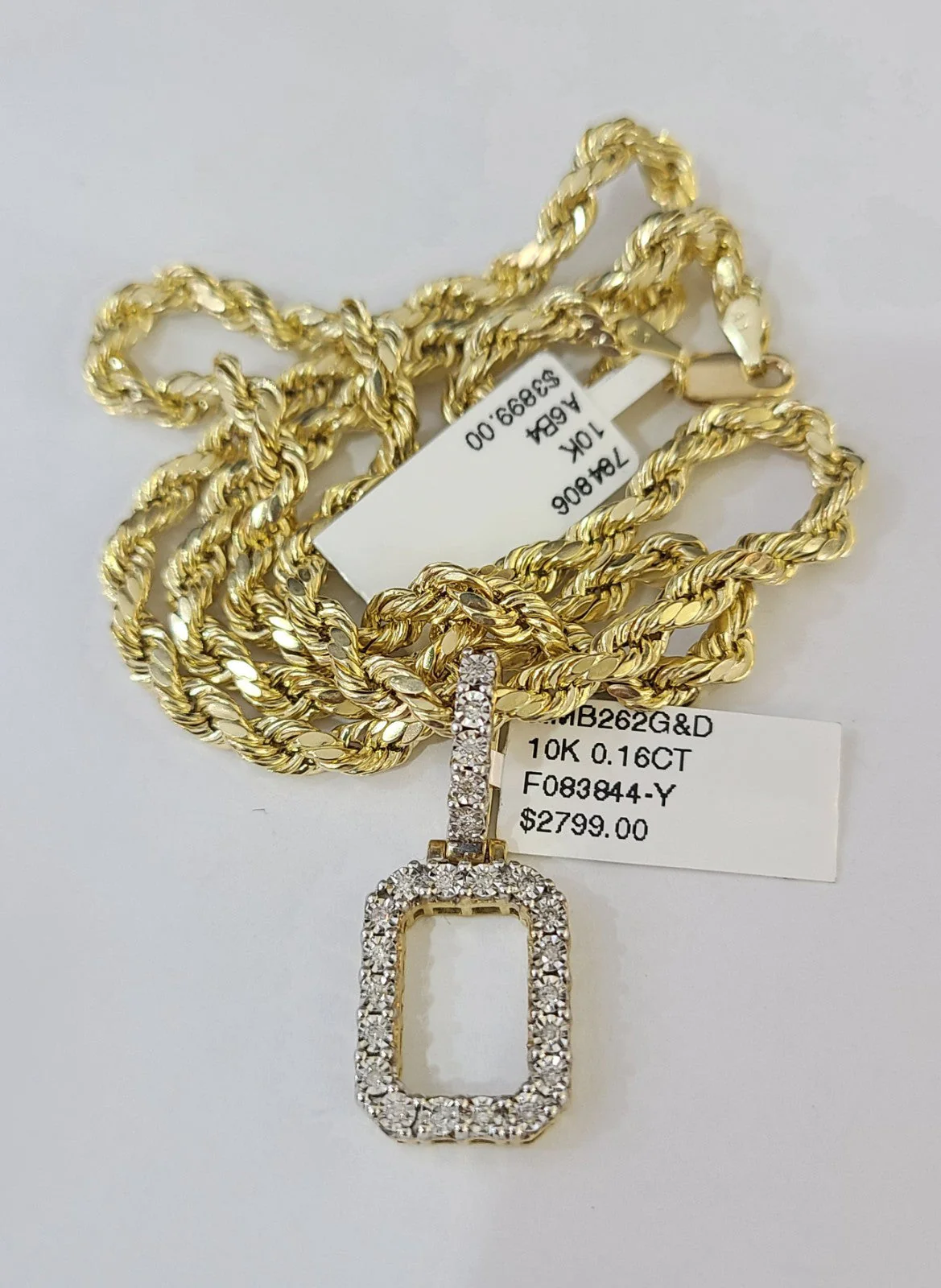 10k Rope Chain O Diamond Initial Charm Necklace Pendant Set 4mm 20"-30" Gold - Image 3
