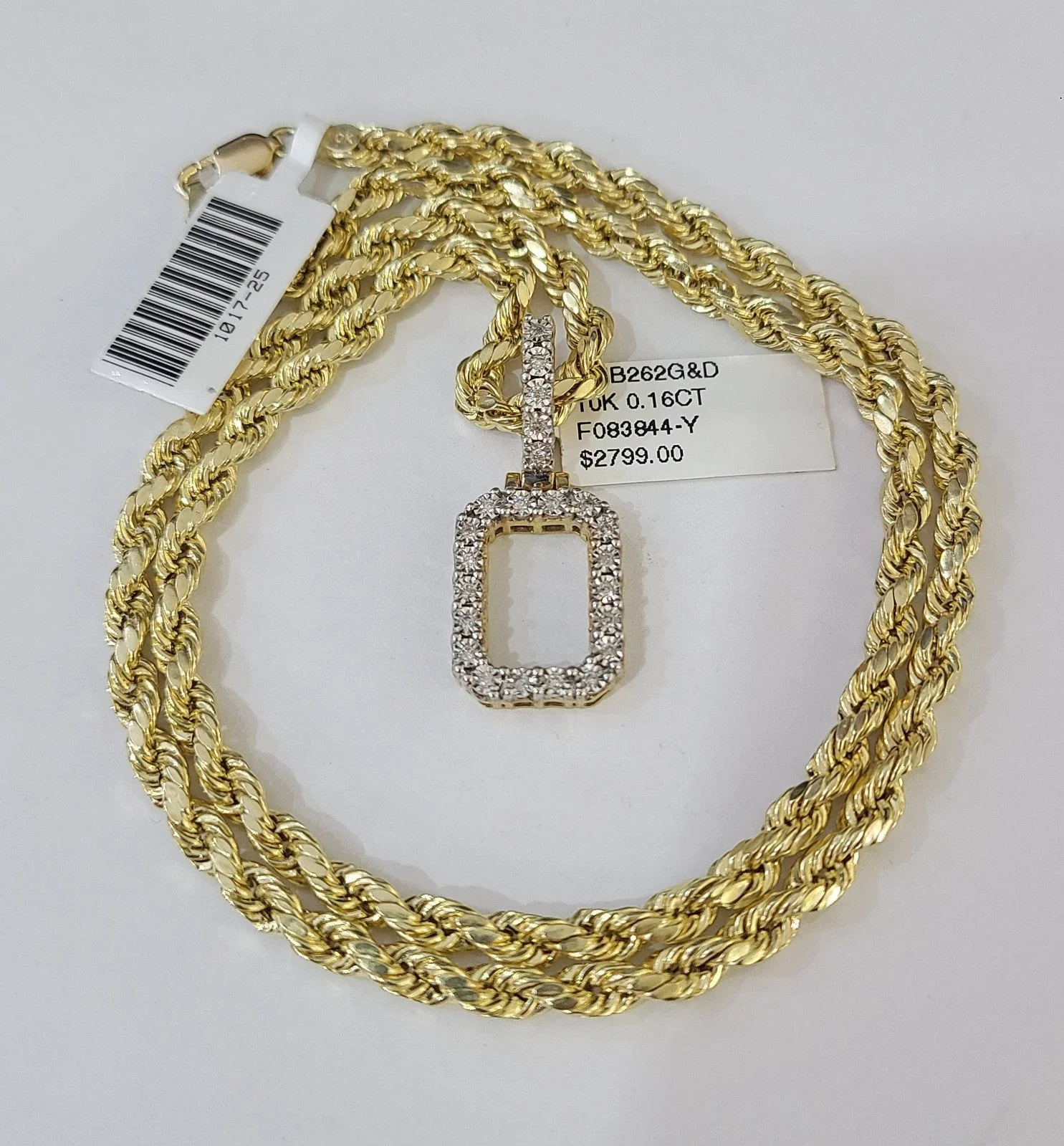 10k Rope Chain O Diamond Initial Charm Necklace Pendant Set 4mm 20"-30" Gold - Image 5