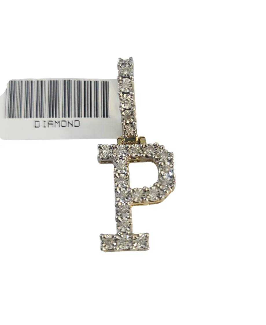 10k Rope Chain P Diamond Initial Charm Necklace Pendant Set 4mm 20"-30" Gold - Image 7
