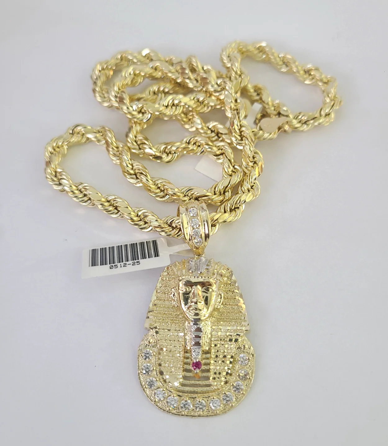 10k Rope Chain Pharaoh Head Charm Pendant Yellow Gold 18"-30'' Inch 7mm Necklace - Image 4