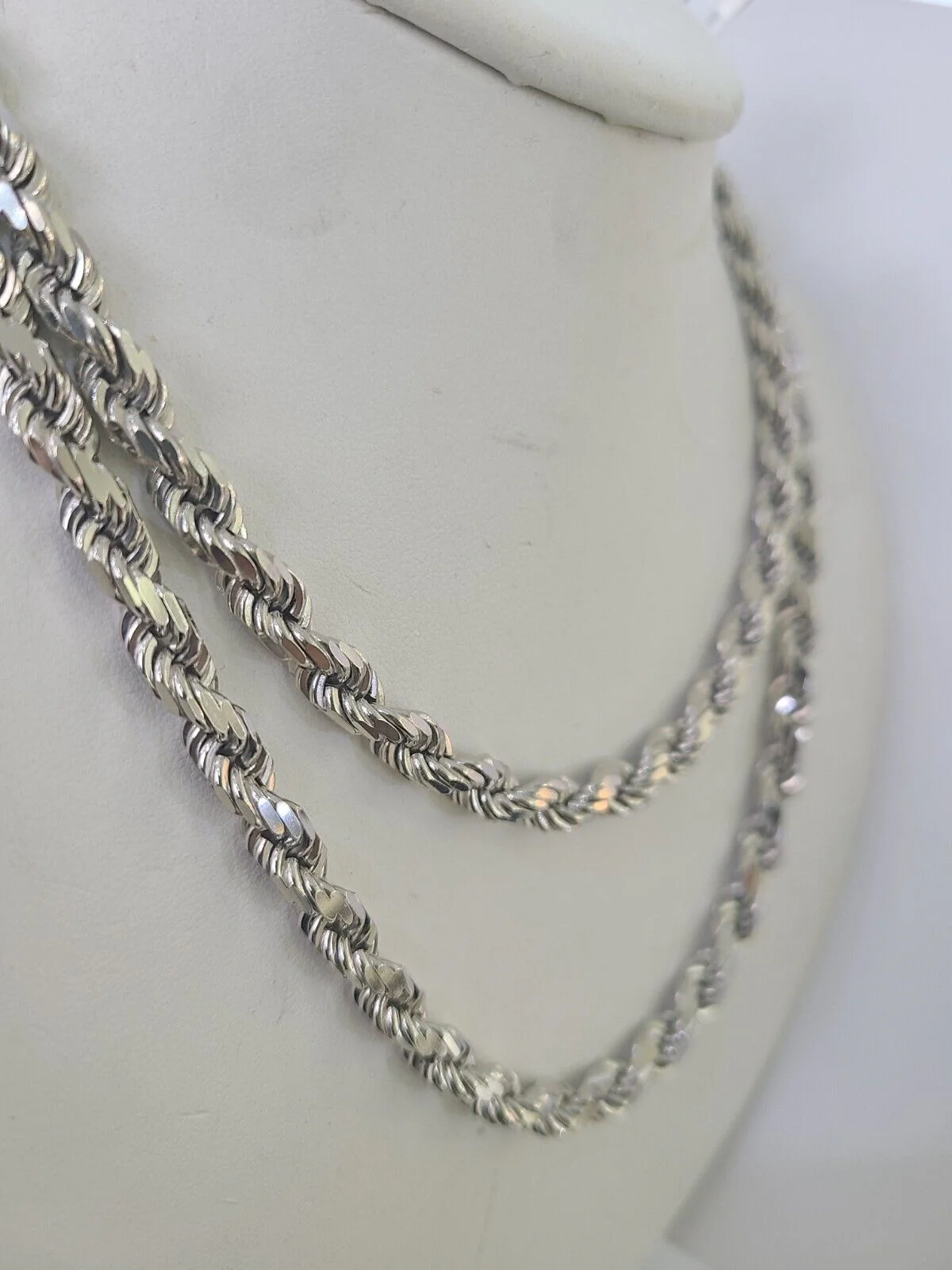 10K Rope Chain Real Solid White Gold Necklace 5mm Length 20" 22" 24" 26" 28" 30" - Image 2