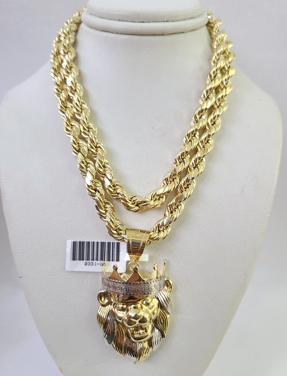 10k Rope Chain Roaring Lion Charm Pendant Gold 18"-30'' Inch 7mm Necklace - Image 2