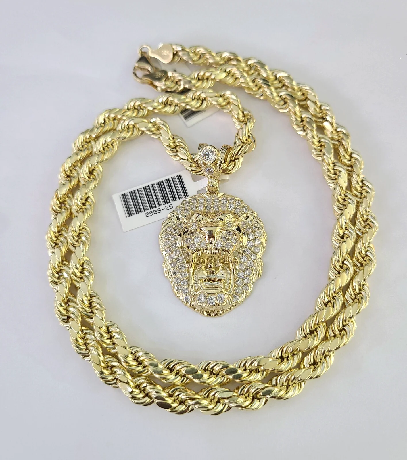 10k Rope Chain Roaring Lion Charm Pendant Gold 18"-30'' Inch 7mm Necklace - Image 3