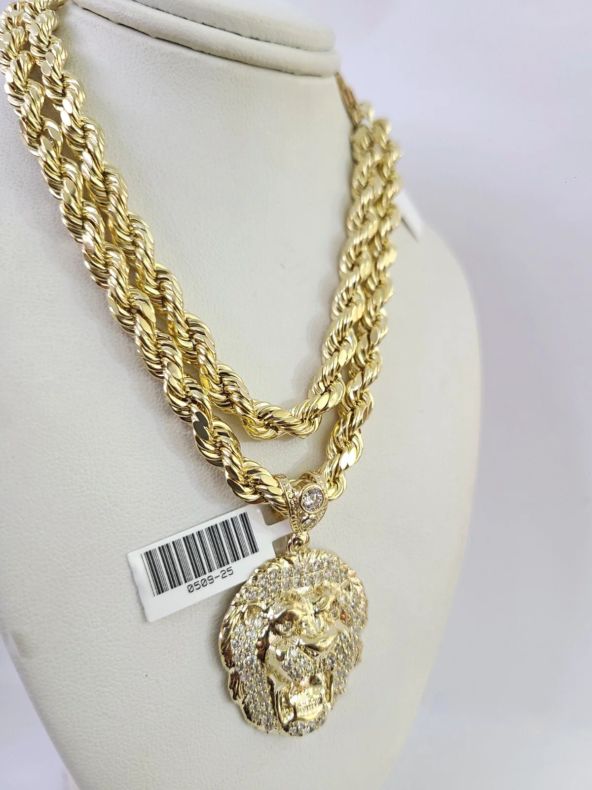10k Rope Chain Roaring Lion Charm Pendant Gold 18"-30'' Inch 7mm Necklace - Image 6