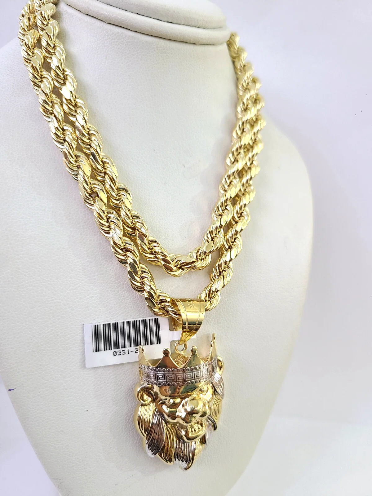 10k Rope Chain Roaring Lion Charm Pendant Gold 18"-30'' Inch 7mm Necklace - Image 4