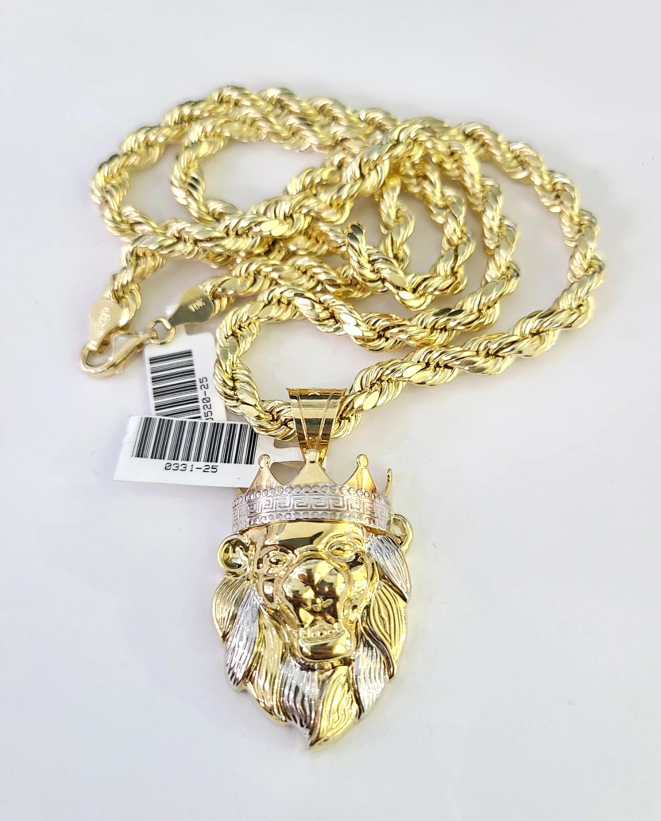 10k Rope Chain Roaring Lion Charm Pendant Gold 18"-30'' Inch 7mm Necklace - Image 5