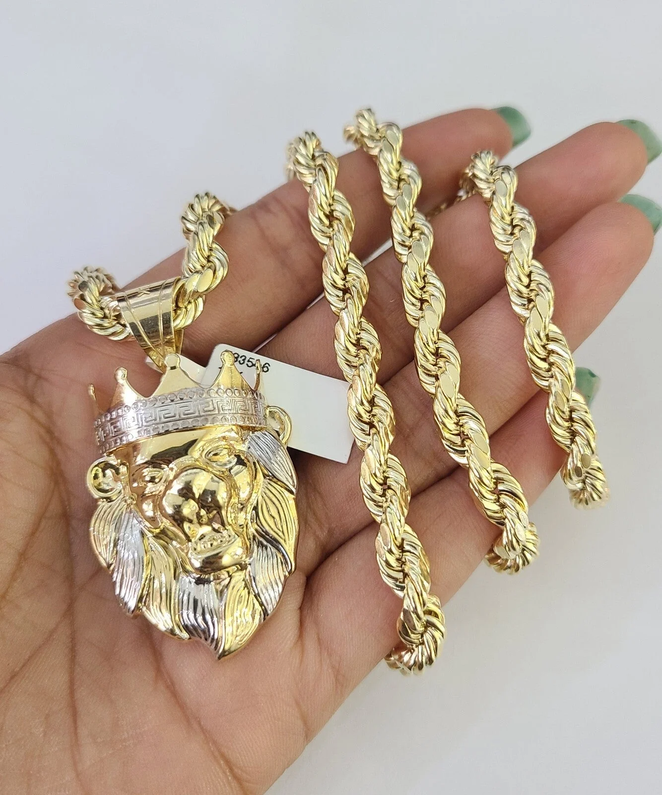 10k Rope Chain Roaring Lion Charm Pendant Gold 18"-30'' Inch 7mm Necklace - Image 6