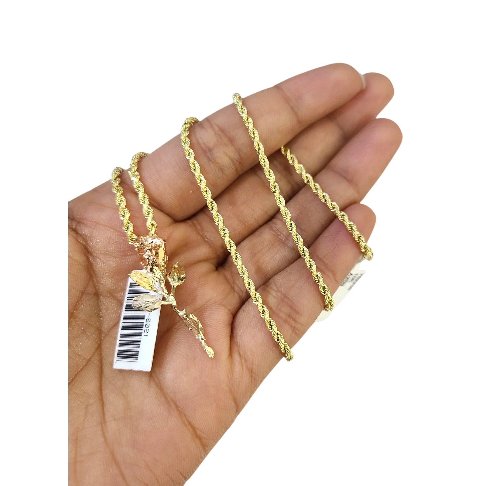 10k Rope Chain Rose Trio gold Charm Necklace Pendant Set 2mm 16"-26" Gold - Image 5