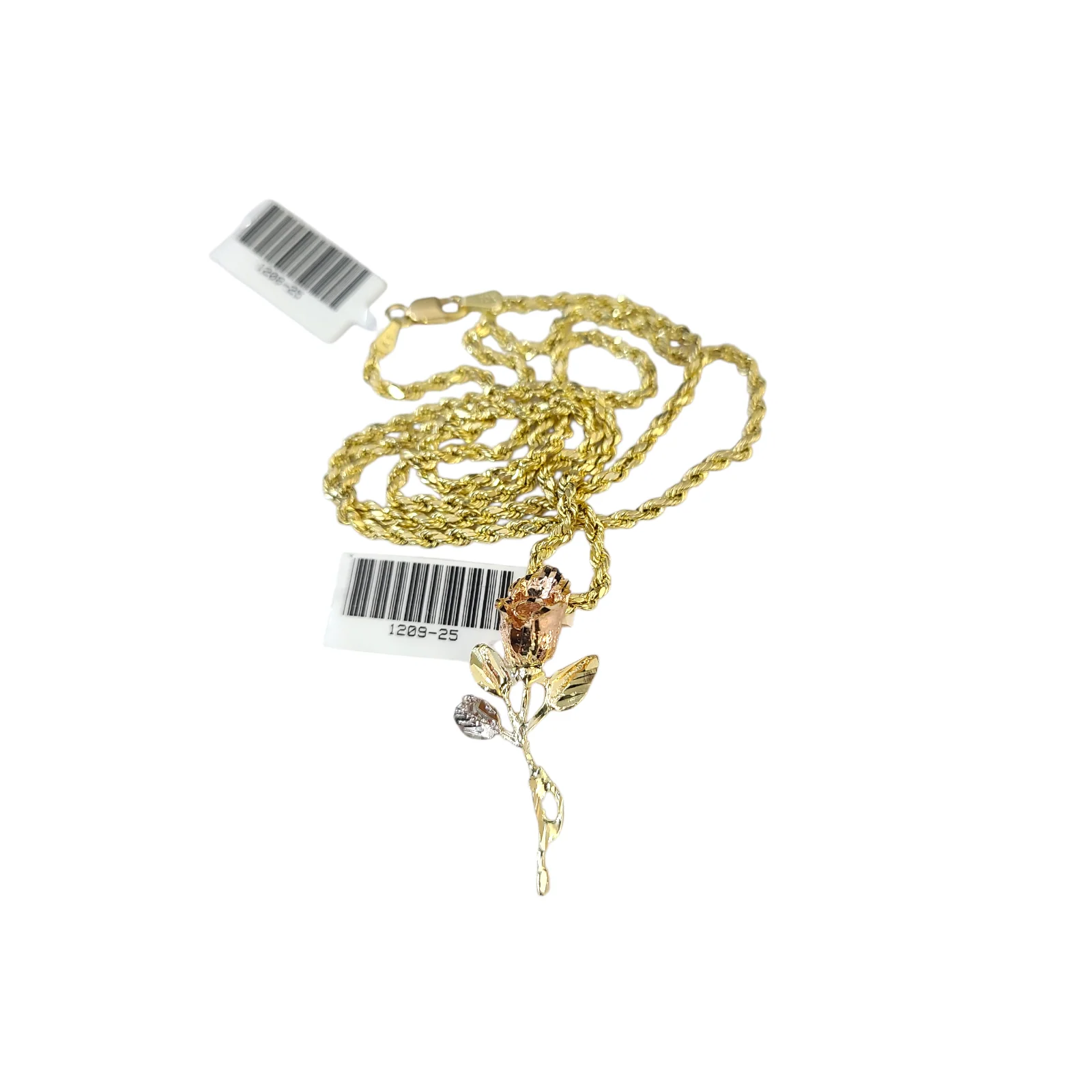 10k Rope Chain Rose Trio gold Charm Necklace Pendant Set 2mm 16"-26" Gold - Image 6