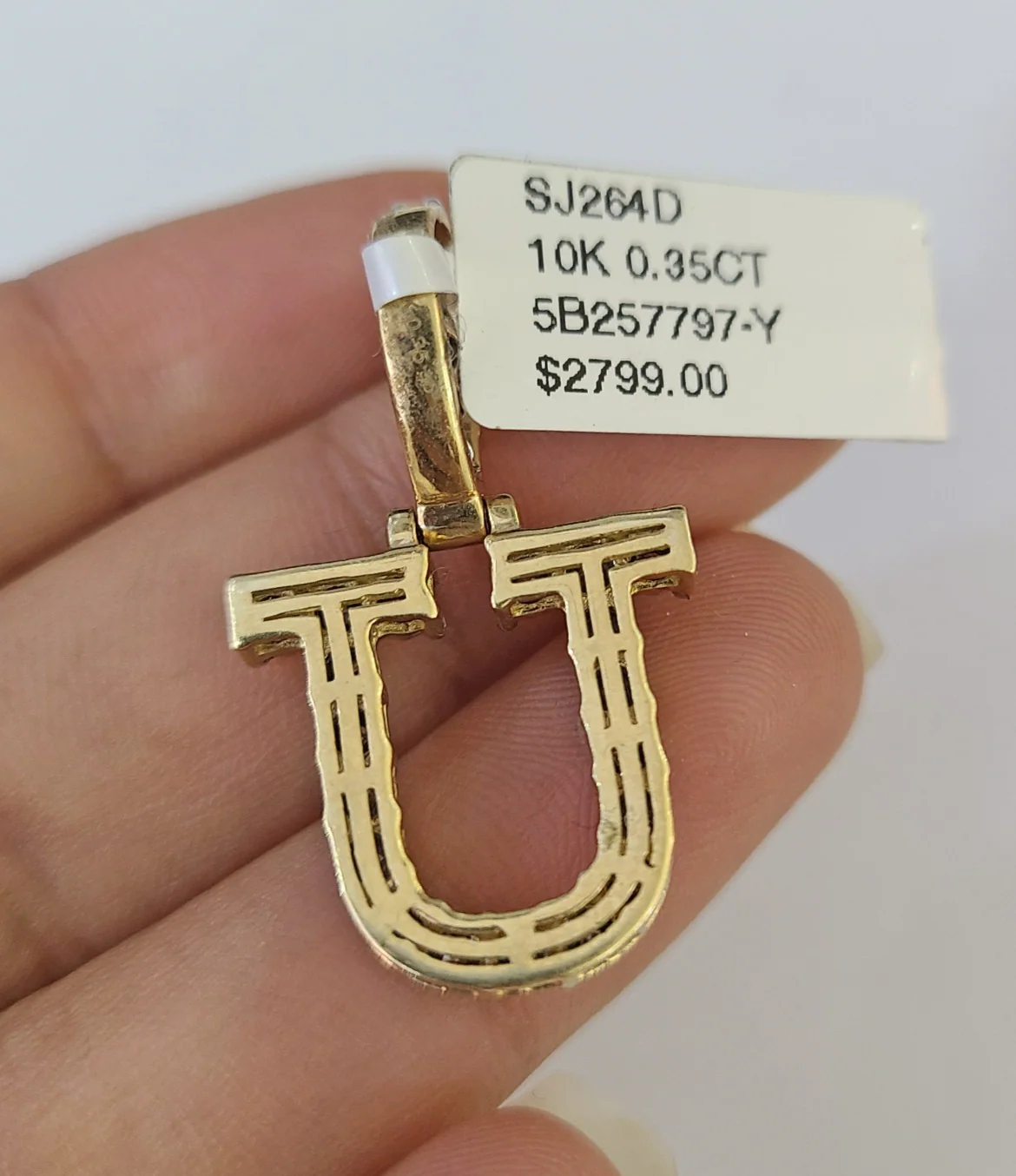 10k Rope Chain U Diamond Initial Charm Necklace Pendant Set 2mm 18"-24" Gold - Image 7