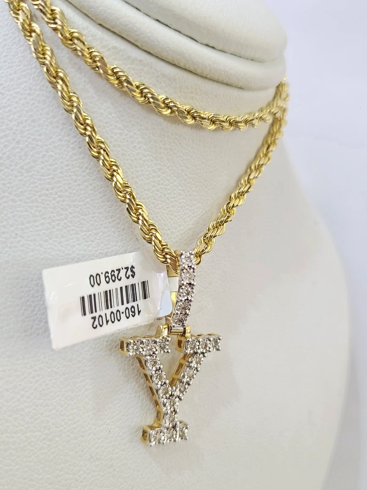 10k Rope Chain Y Diamond Initial Charm Necklace Pendant Set 2mm 18"-24" Gold - Image 5