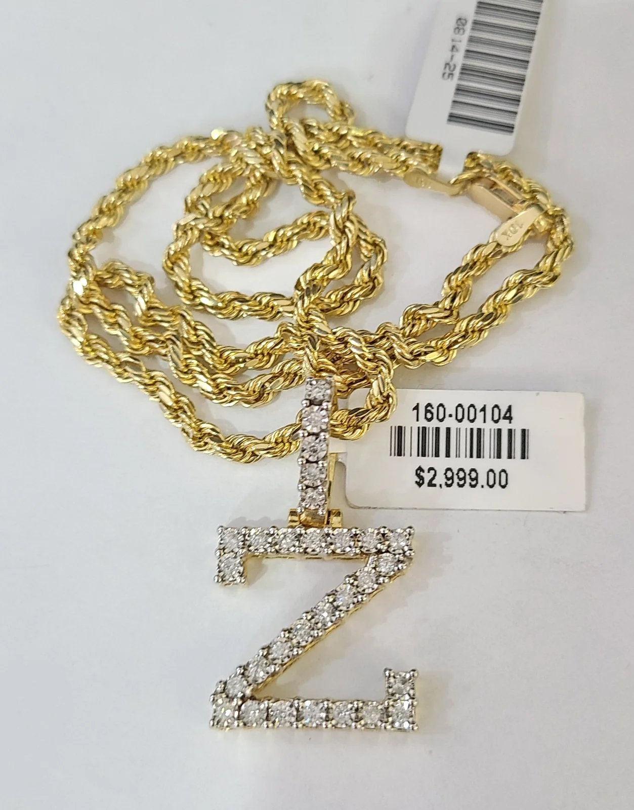 10k Rope Chain Z Diamond Initial Charm Necklace Pendant Set 2mm 18"-24" Gold - Image 4