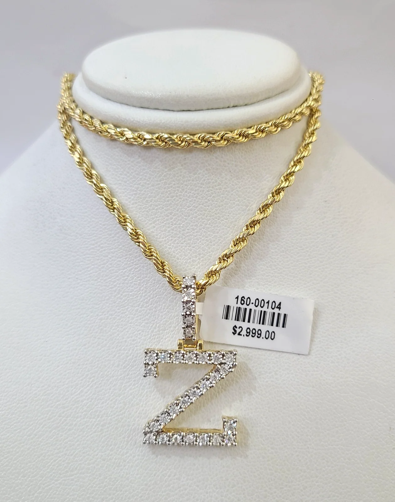 10k Rope Chain Z Diamond Initial Charm Necklace Pendant Set 2mm 18"-24" Gold - Image 6