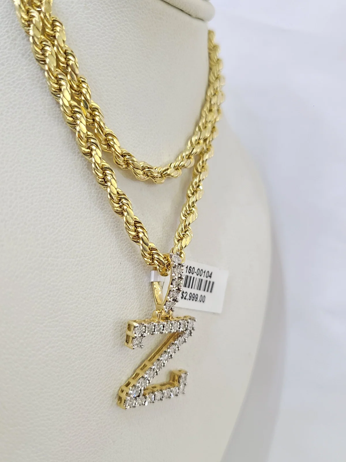 10k Rope Chain Z Diamond Initial Charm Necklace Pendant Set 4mm 20"-30" Gold - Image 4