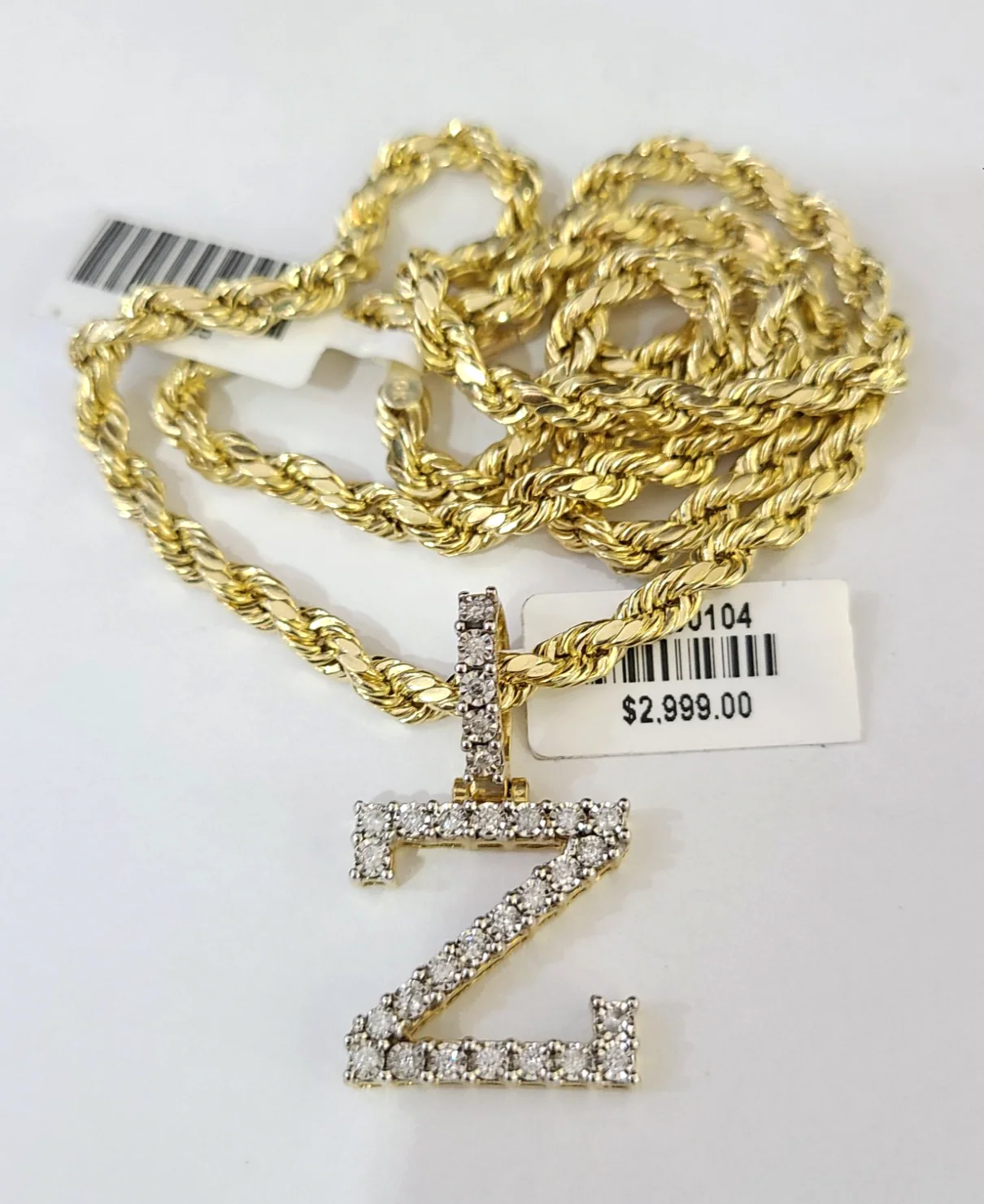 10k Rope Chain Z Diamond Initial Charm Necklace Pendant Set 4mm 20"-30" Gold - Image 5