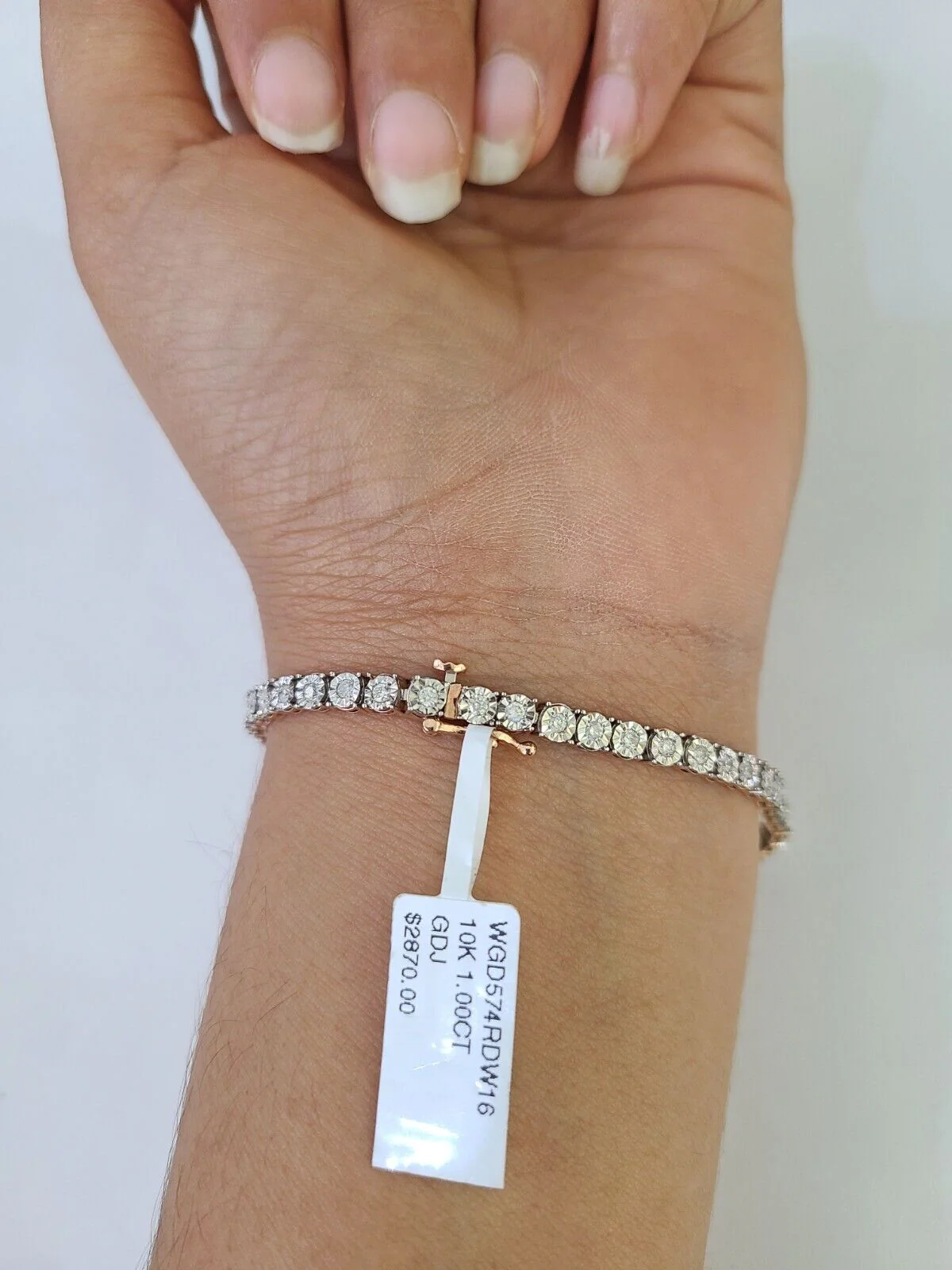 10K Rose Gold Diamond Bracelet Women Ladies 7" REAL Genuine Gold - Image 2