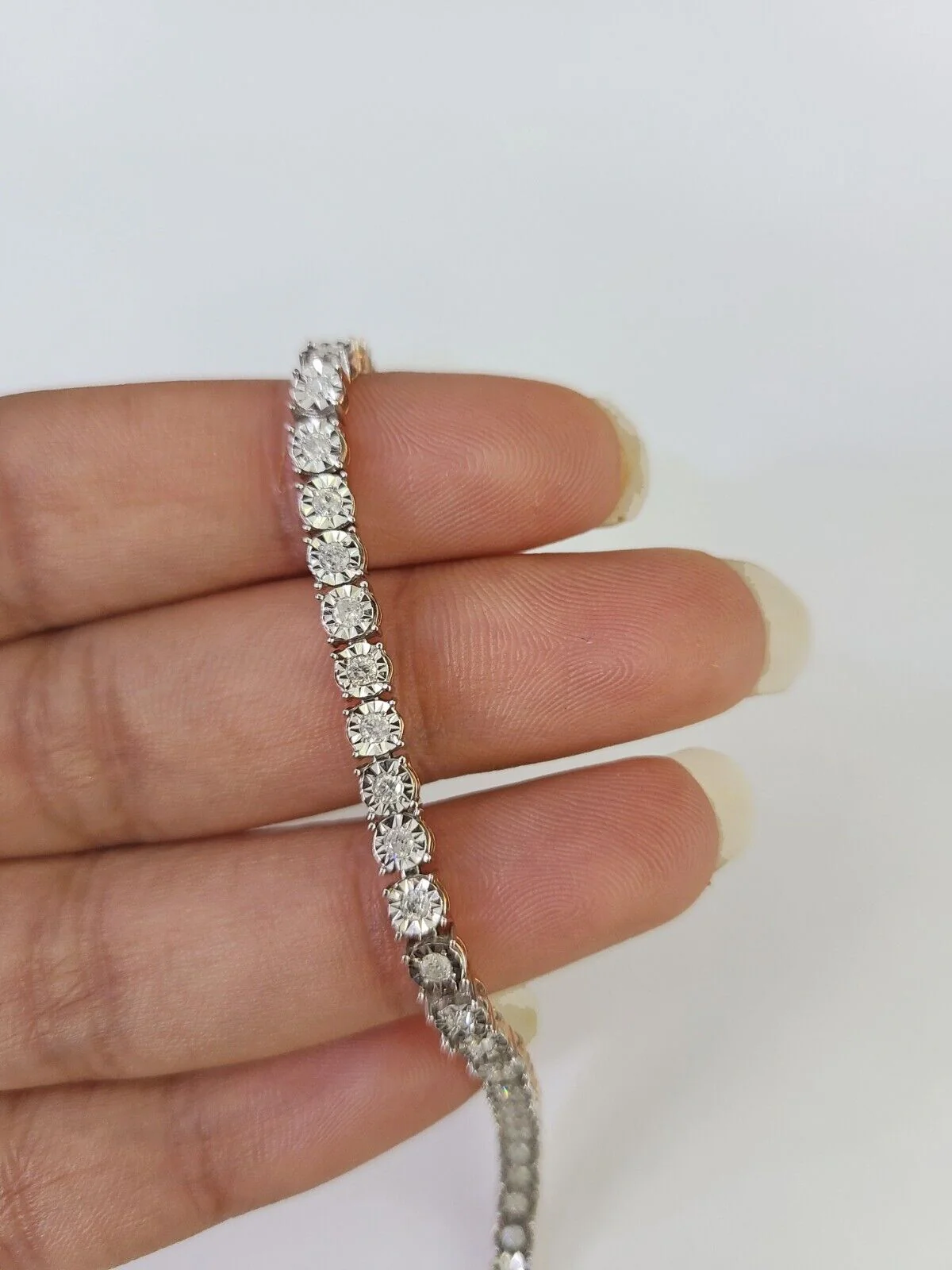 10K Rose Gold Diamond Bracelet Women Ladies 7" REAL Genuine Gold - Image 3