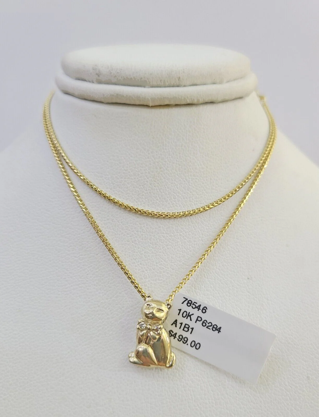 10K Solid Franco Chain Dog Pendant Charm Necklace 16"-22" 1mm Gold Ladies
