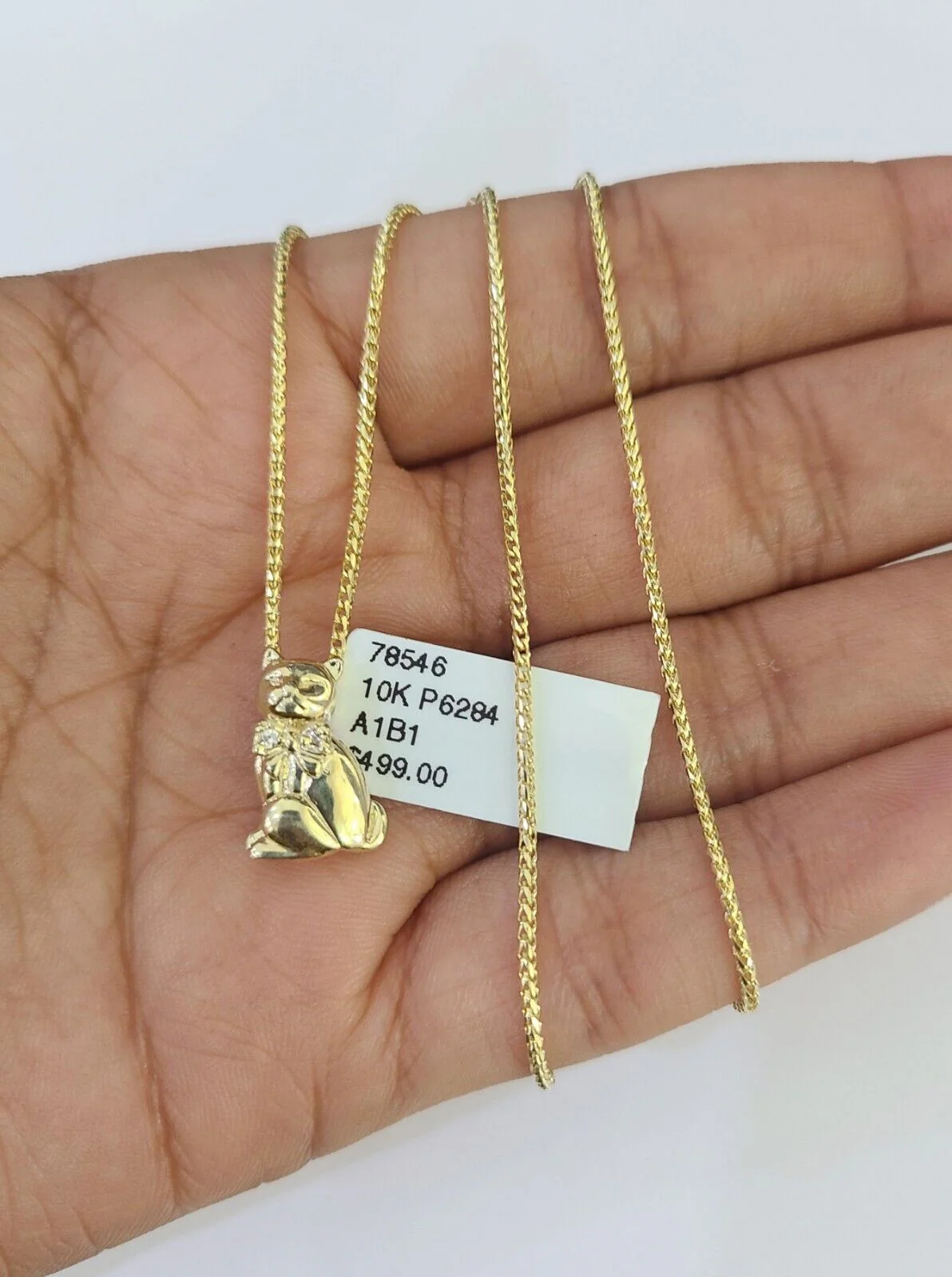 10K Solid Franco Chain Dog Pendant Charm Necklace 16"-22" 1mm Gold Ladies - Image 2