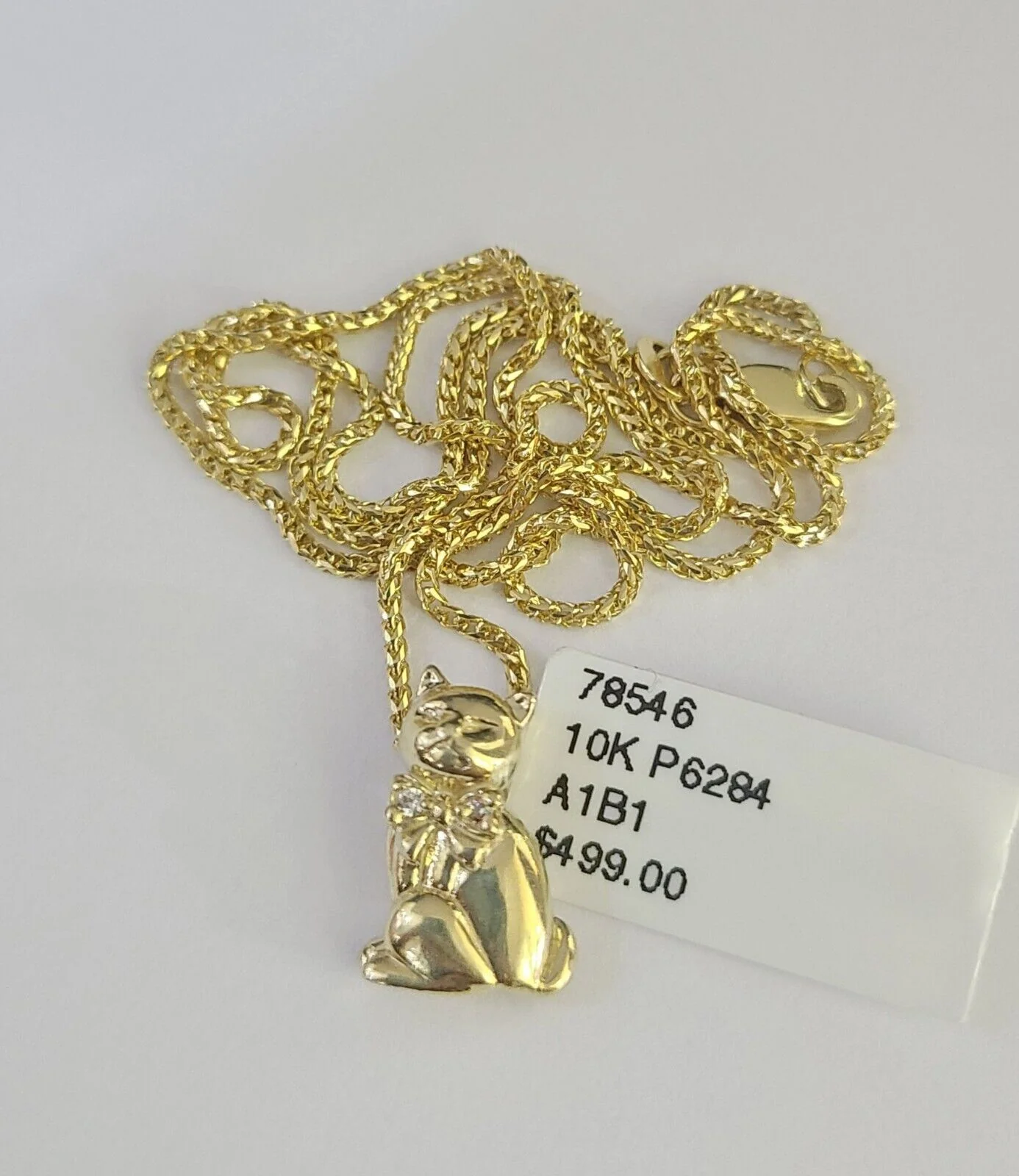 10K Solid Franco Chain Dog Pendant Charm Necklace 16"-22" 1mm Gold Ladies - Image 4