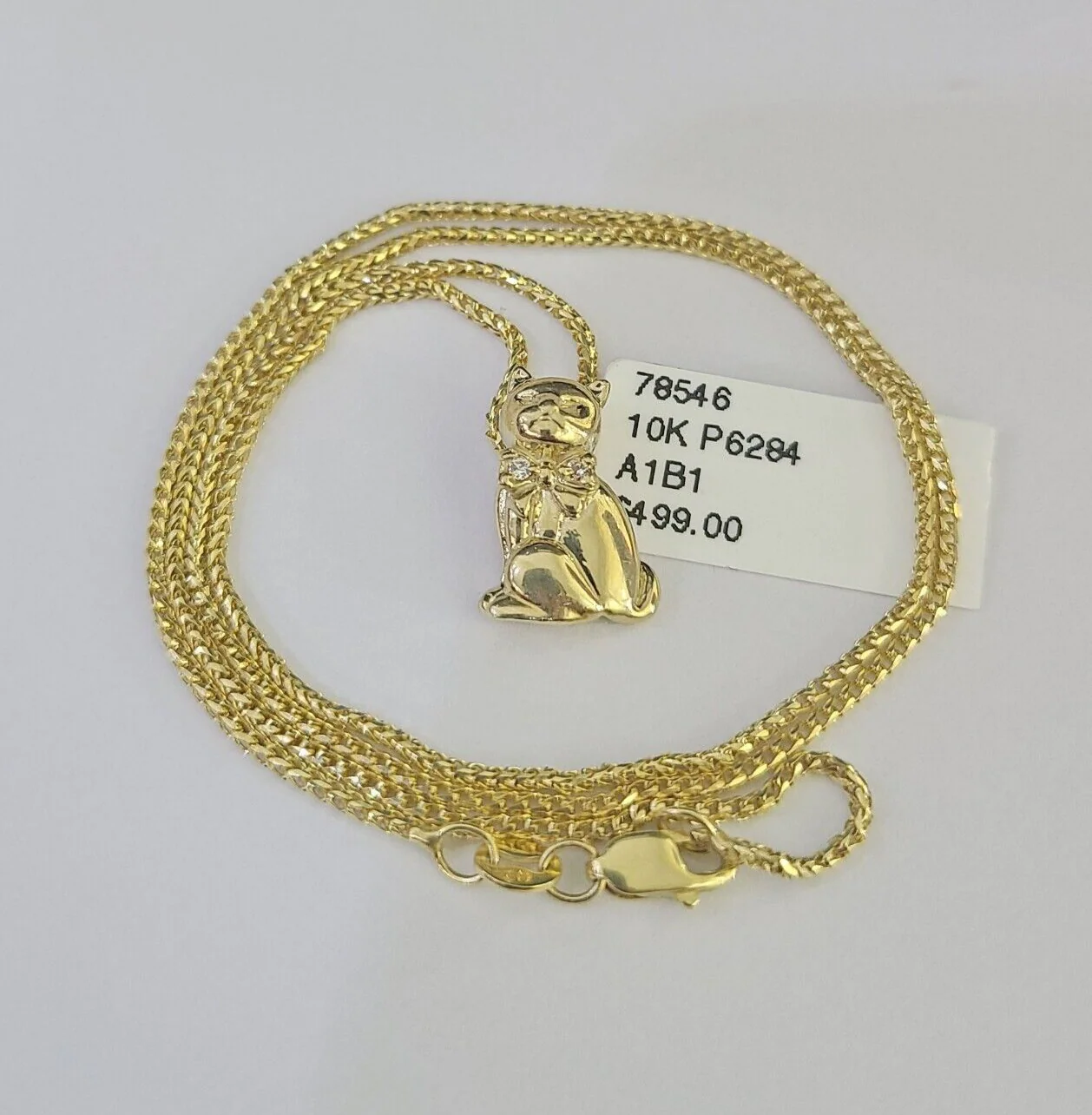 10K Solid Franco Chain Dog Pendant Charm Necklace 16"-22" 1mm Gold Ladies - Image 6