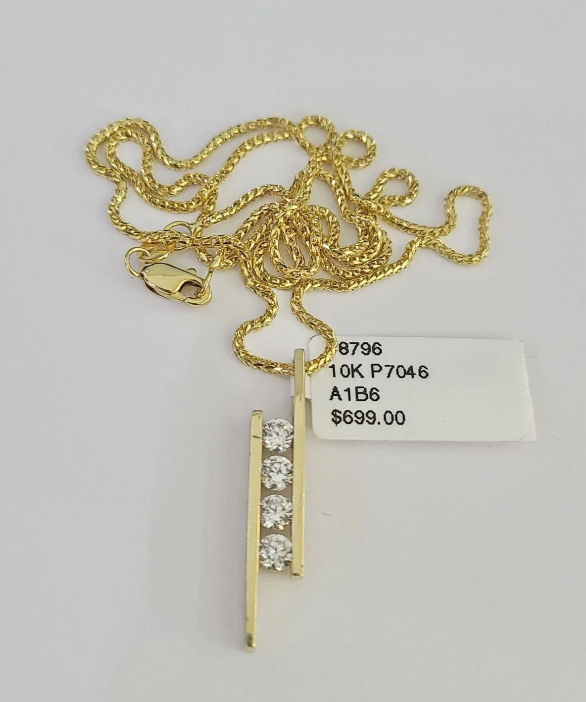 10K Solid Franco Chain Four Stones Pendant Charm Necklace 16"-22" 1mm Gold - Image 5