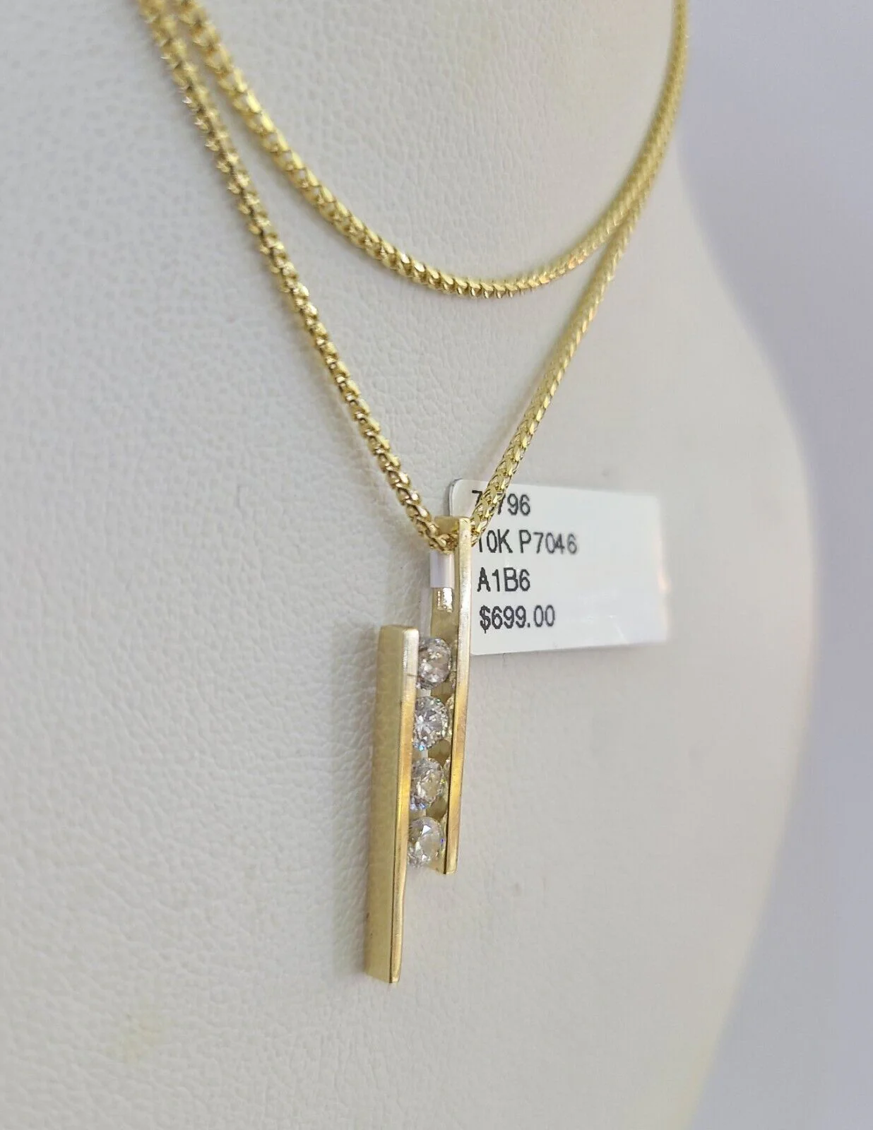 10K Solid Franco Chain Four Stones Pendant Charm Necklace 16"-22" 1mm Gold - Image 6