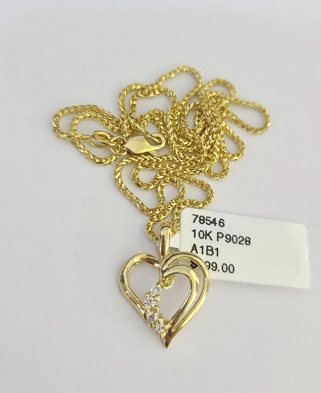 10K Solid Franco Chain Heart Pendant Charm Necklace 16"-22" 1mm Gold Ladies - Image 3
