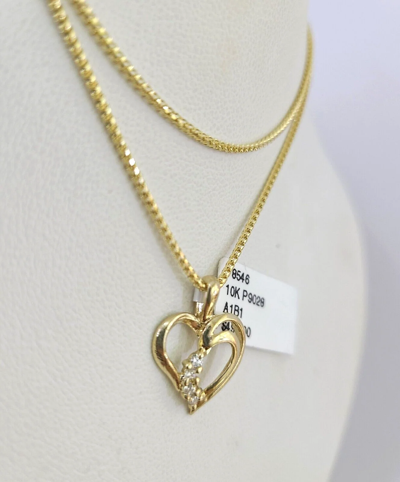 10K Solid Franco Chain Heart Pendant Charm Necklace 16"-22" 1mm Gold Ladies - Image 5