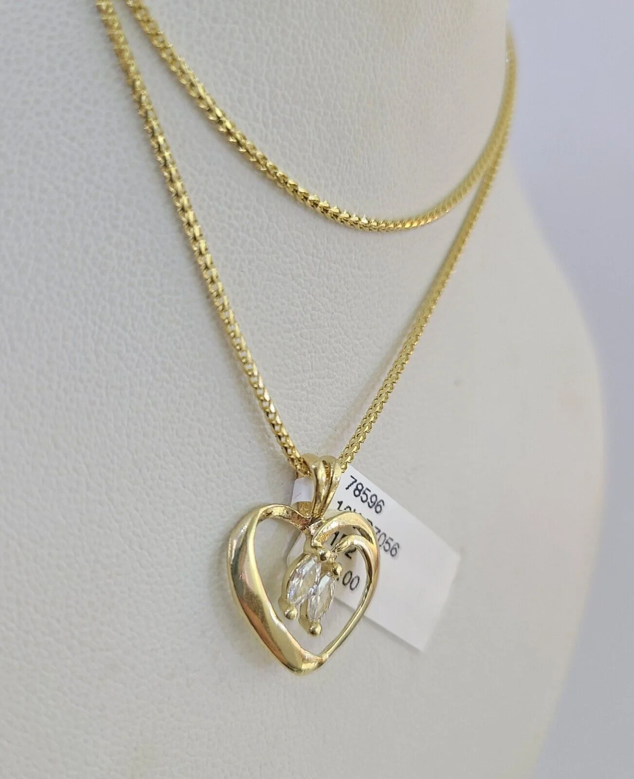 10K Solid Franco Chain Heart Pendant Charm Necklace 16"-22" 1mm Gold Ladies - Image 5