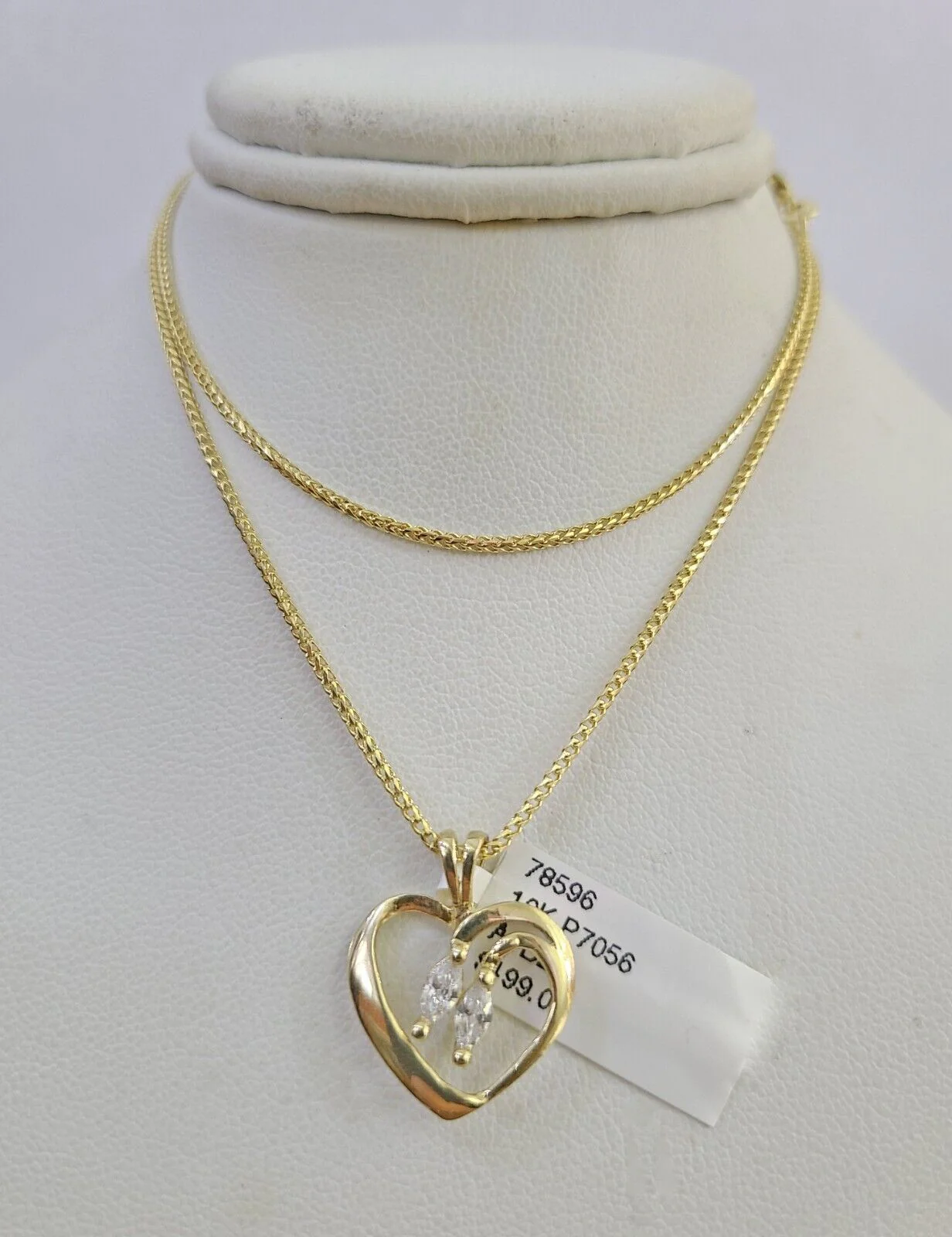 10K Solid Franco Chain Heart Pendant Charm Necklace 16"-22" 1mm Gold Ladies - Image 6