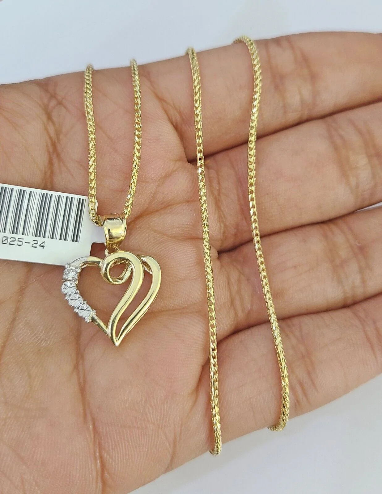 10K Solid Franco Chain Heart Pendant Charm Necklace 16"-22" 1mm Gold Ladies - Image 2