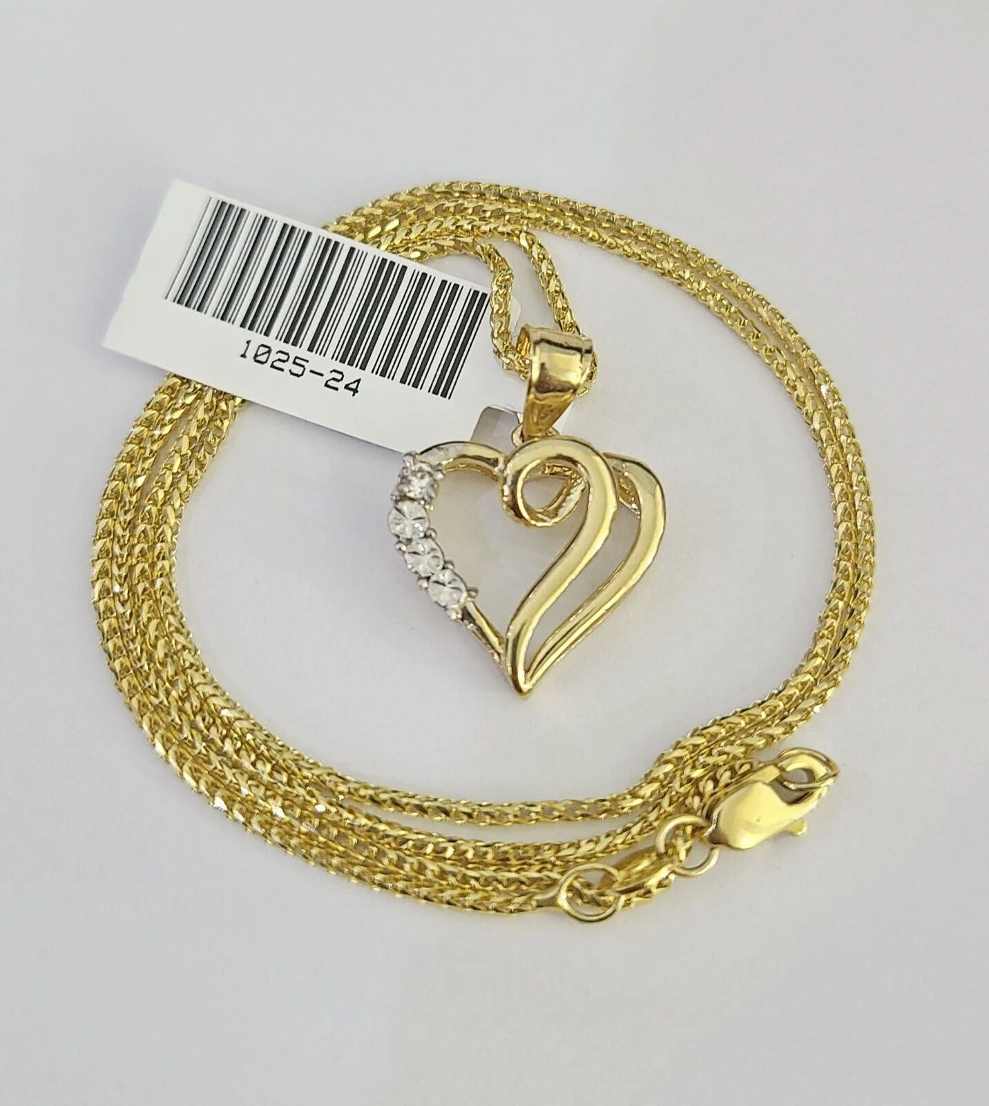 10K Solid Franco Chain Heart Pendant Charm Necklace 16"-22" 1mm Gold Ladies - Image 4