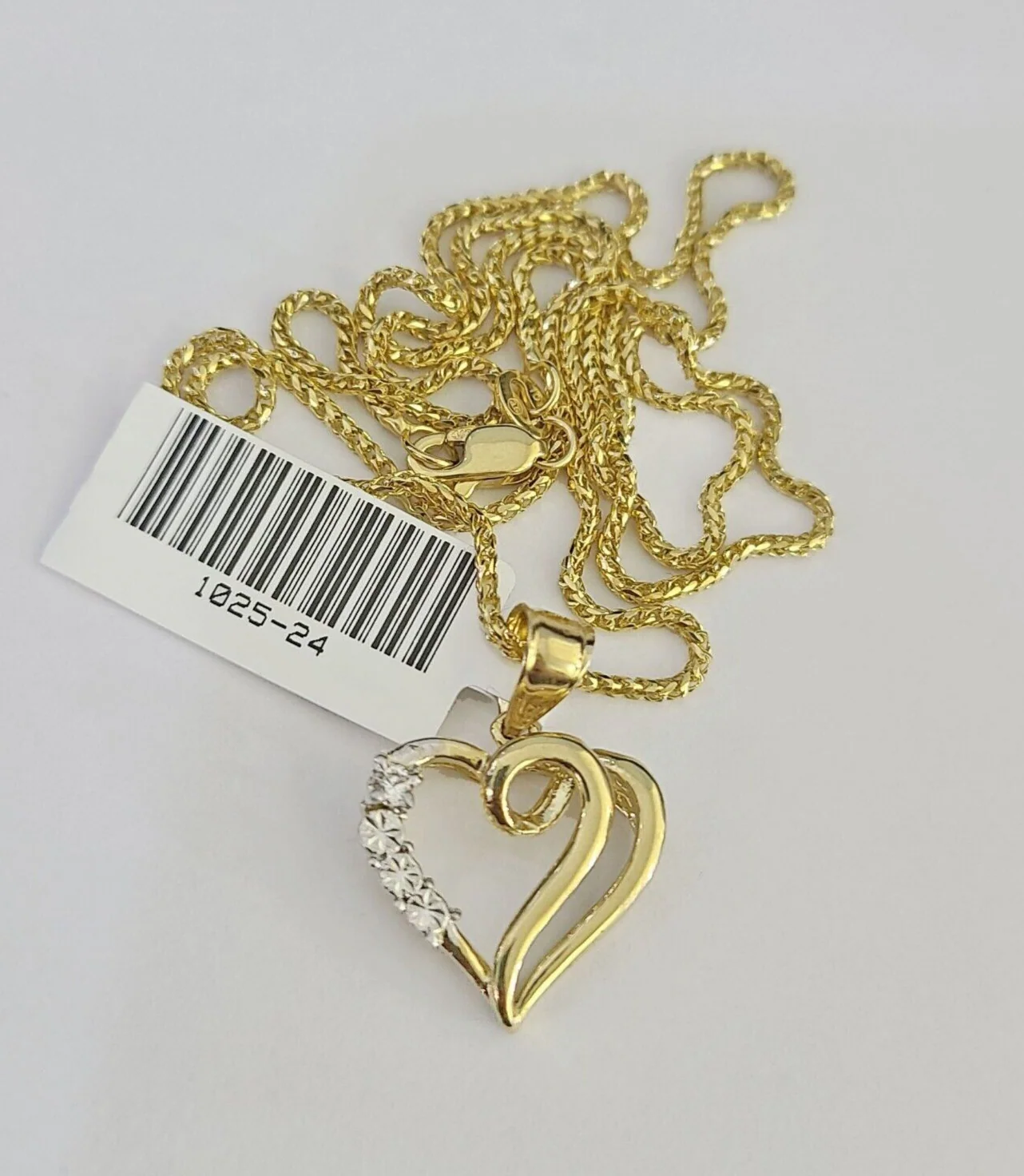 10K Solid Franco Chain Heart Pendant Charm Necklace 16"-22" 1mm Gold Ladies - Image 5