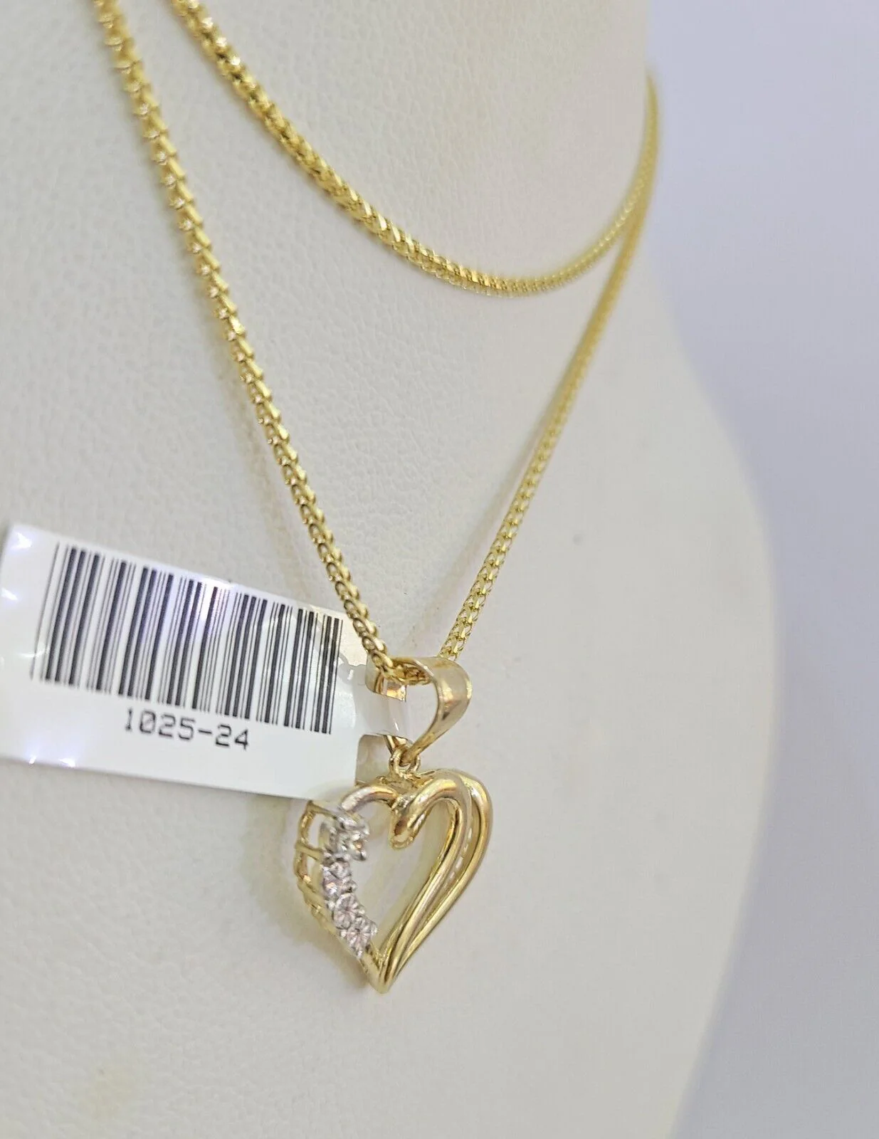 10K Solid Franco Chain Heart Pendant Charm Necklace 16"-22" 1mm Gold Ladies - Image 6