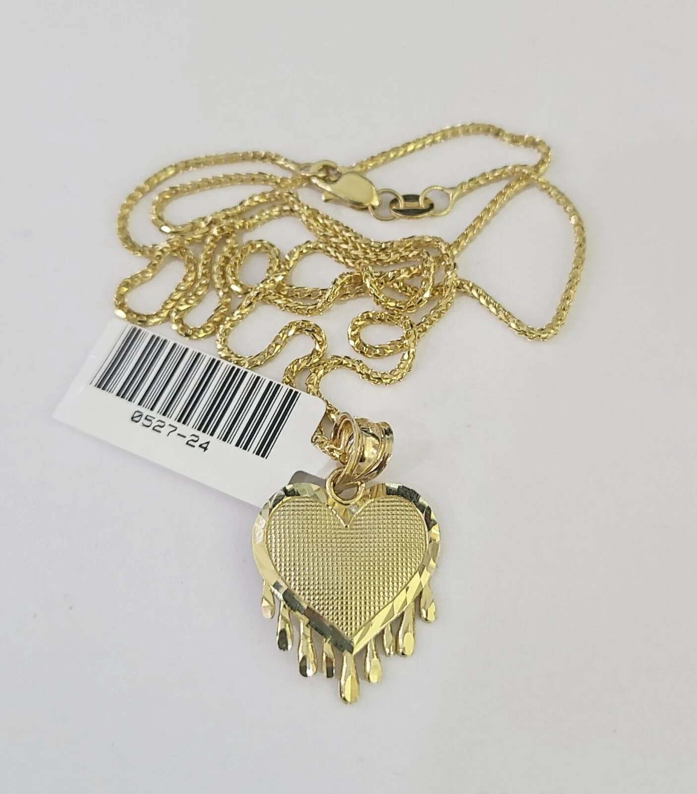 10K Solid Franco Chain Heart Pendant Charm Necklace 16"-24" 1mm Gold Ladies - Image 3