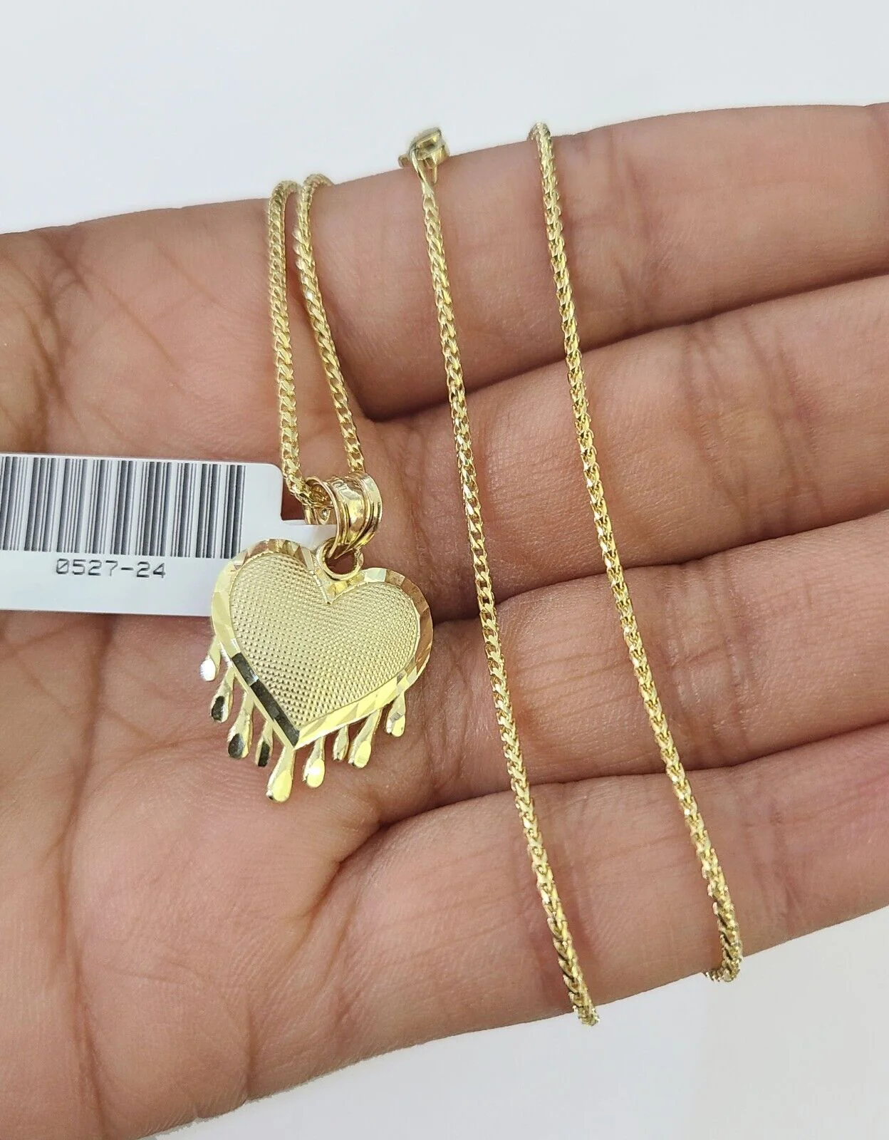 10K Solid Franco Chain Heart Pendant Charm Necklace 16"-24" 1mm Gold Ladies - Image 4