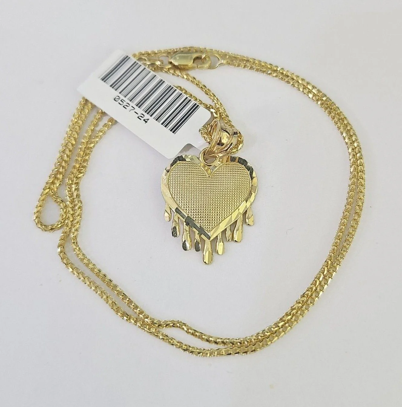 10K Solid Franco Chain Heart Pendant Charm Necklace 16"-24" 1mm Gold Ladies - Image 5